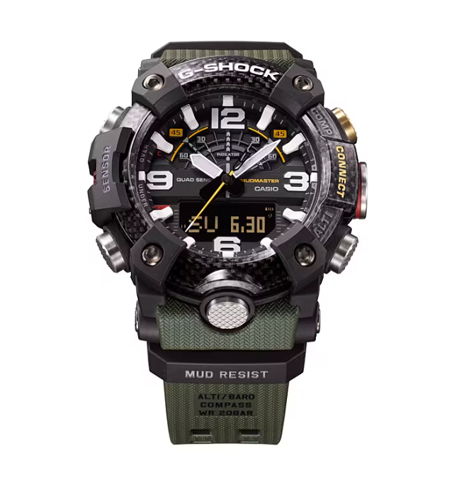 Casio G-Shock Master of G Mudmaster GGB100-1A3 Carbon Core Guard Green Shock-Resistant Watch - Perfect for Outdoor Adventures, Hiking, and Military Use