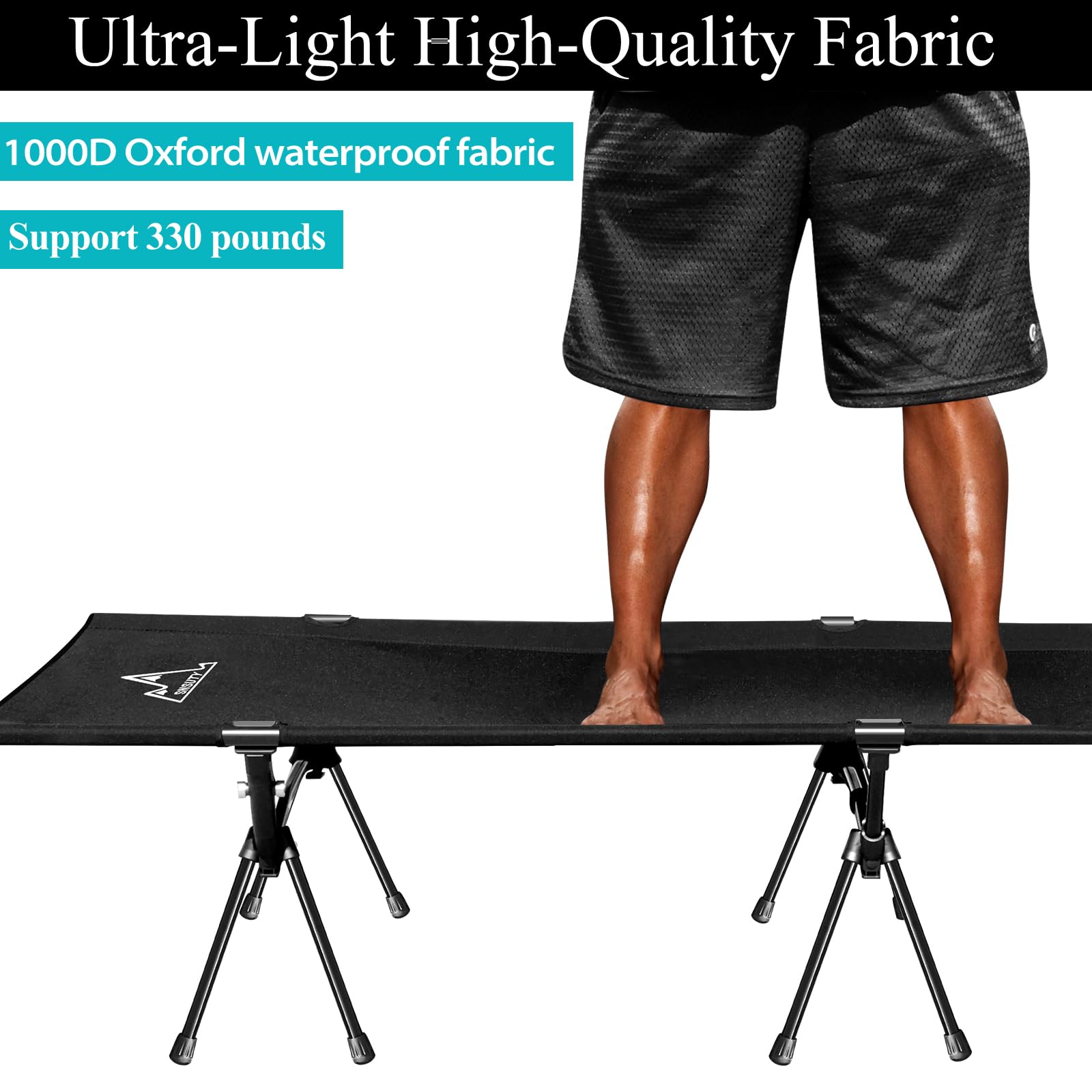 **Ultralight Folding Camping Cot for Adults – Heavy Duty 330 lbs Capacity, Portable Tent Cot for Outdoor, Hiking, RV & Beach Travel – Compact & Durable (Black)**    *Perfect for camping trips, hiking adventures, RV travels, beach lounging, and emergency guest beds at home.*
