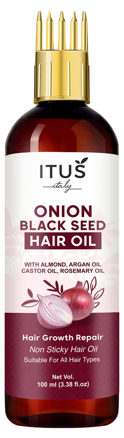 ITUS Onion Hair Oil for Hair Growth & Hair Loss Prevention - Cold-Pressed Onion & Black Seed Oil Extract - Mineral Oil Free - 100ml with Pump - Perfect for Daily Scalp Massage & Damaged Hair Repair