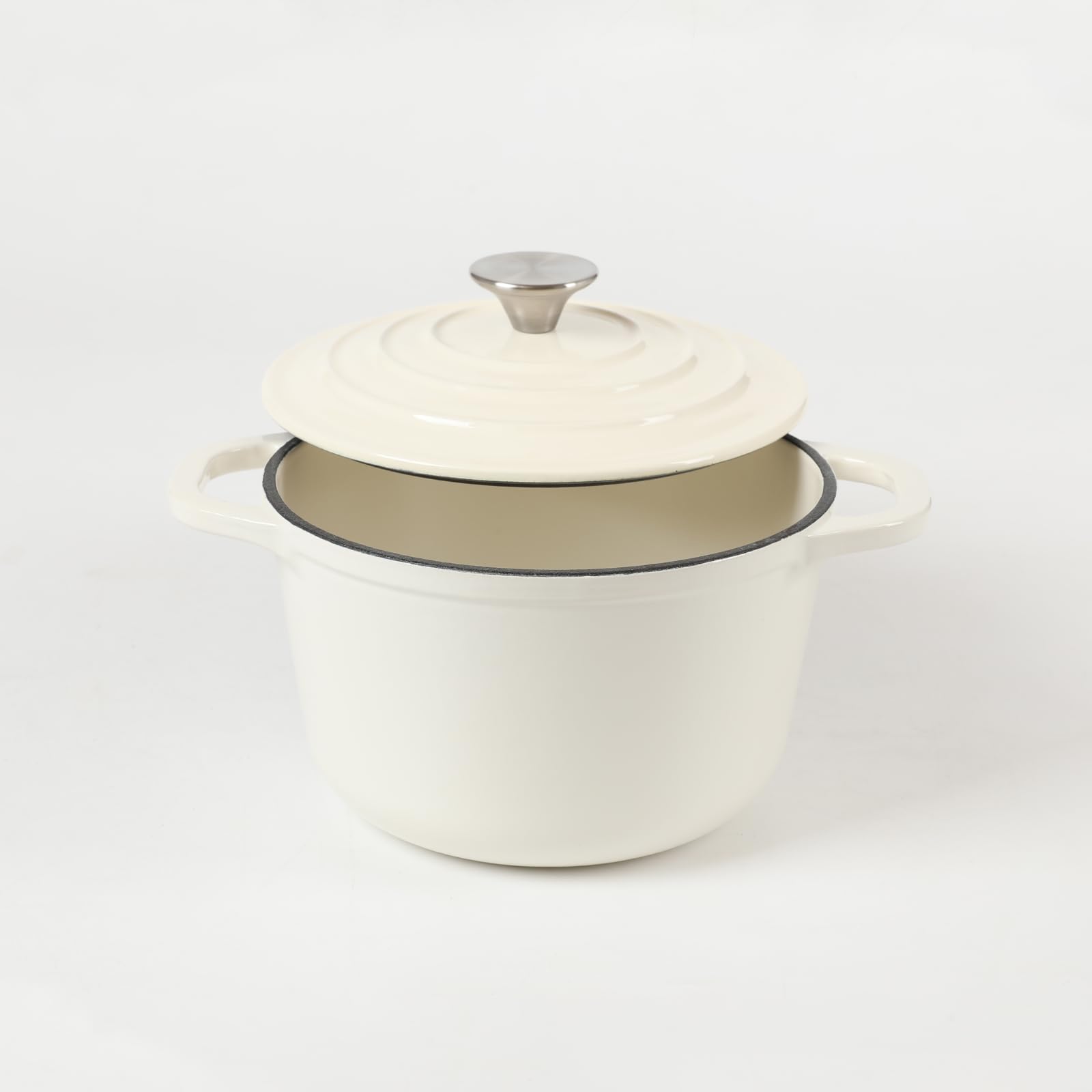 HAWOK 1.5 Quart Enameled Cast Iron Dutch Oven - Creamy White Mini Pot for Baking, Braising & Serving - Perfect for Soups, Stews, Casseroles & Individual Portions