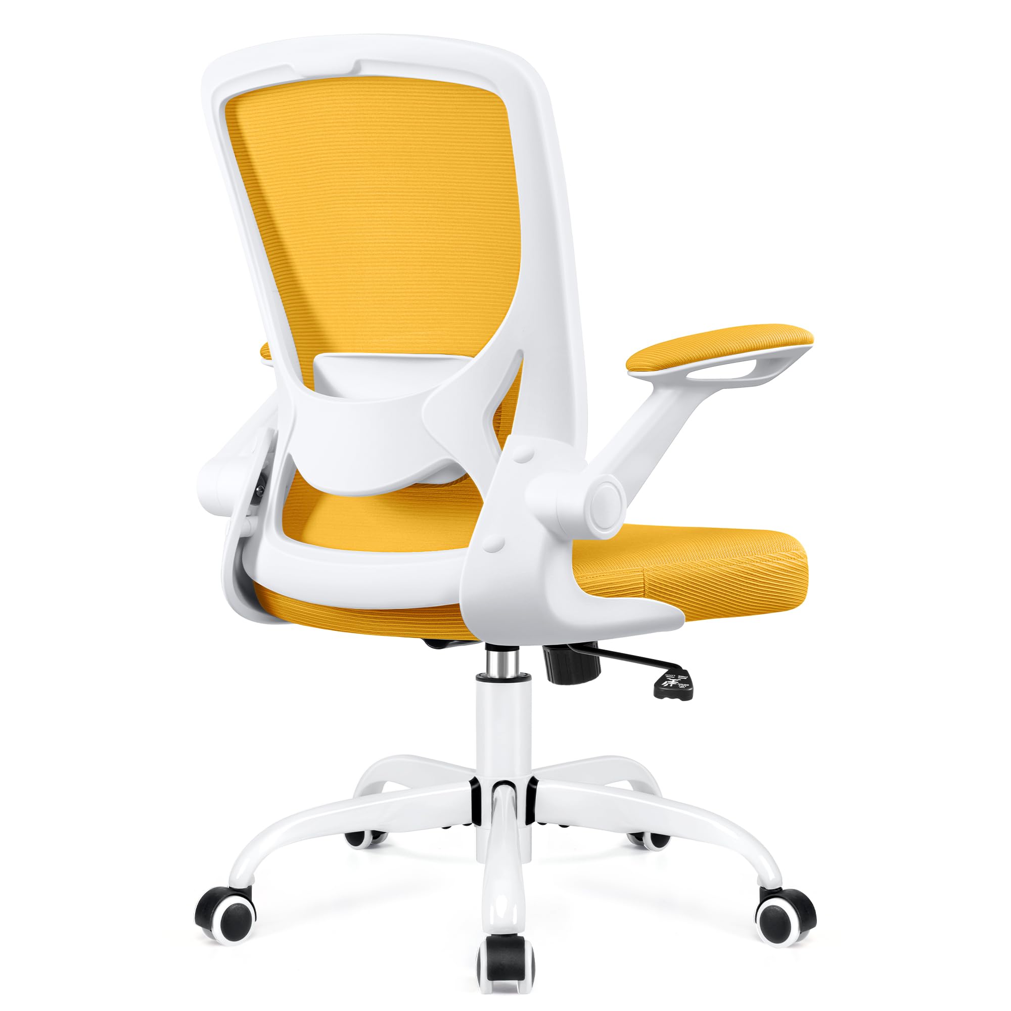 KERDOM Ergonomic Office Chair - Breathable Mesh Computer Desk Chair with Lumbar Support, Wheels & Flip-Up Arms - Adjustable Height Swivel Task Chair for Home Office & Gaming (Yellow) - Perfect for Long Work Sessions, Online Classes & PC Gaming