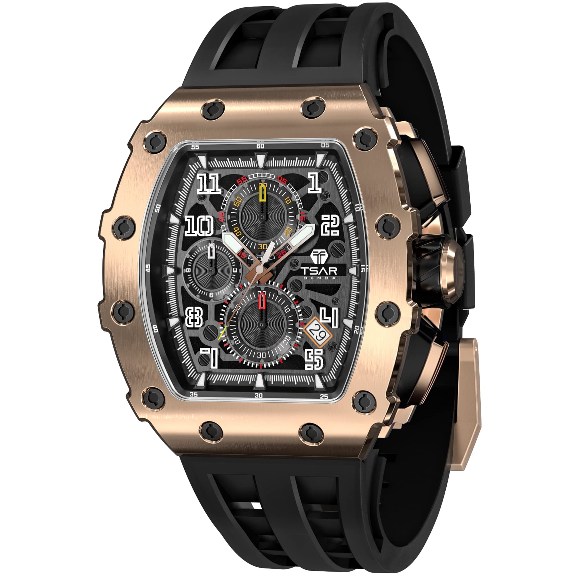 TSAR BOMBA Men's Luxury Watch - Japanese Quartz Movement, 50M Waterproof, Stainless Steel Case with Sapphire Glass - Chronograph Date Function - Unique Fashion Gift for Men - Perfect for Business, Formal Events & Everyday Wear