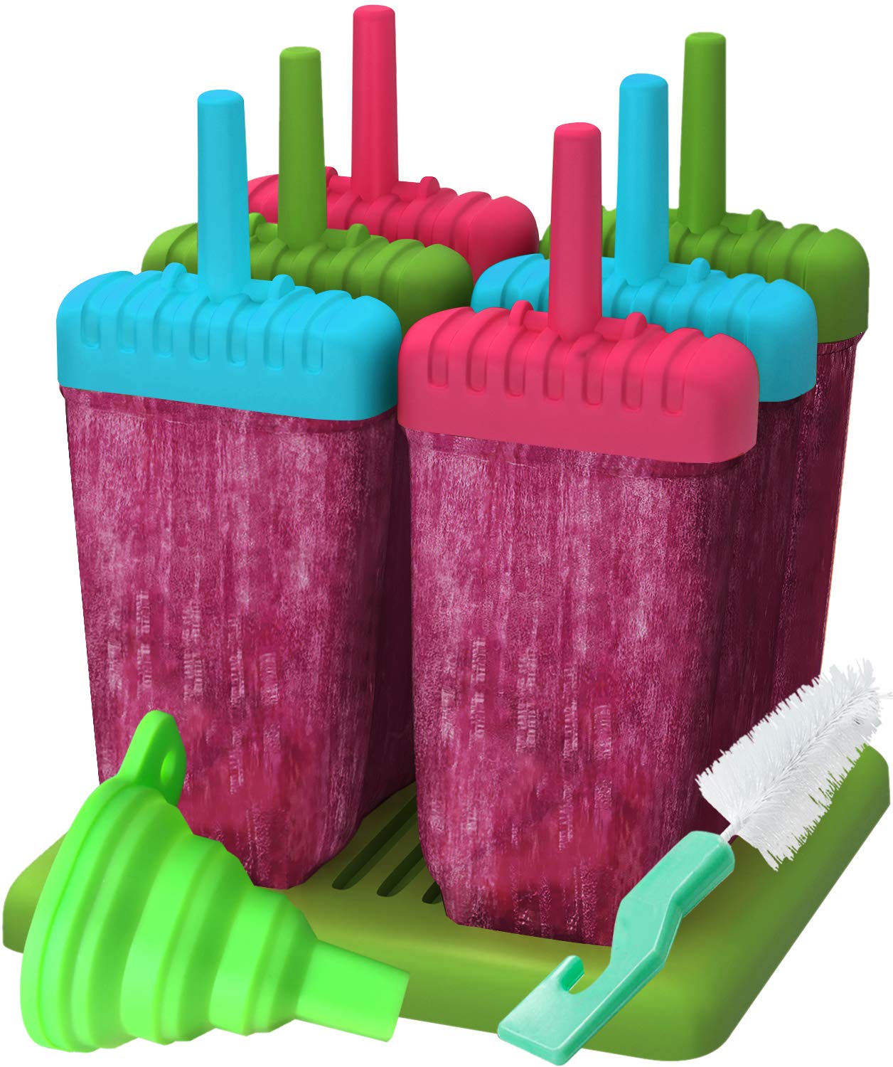 Ozera 6-Piece Popsicle Molds Set with Funnel & Cleaning Brush - Reusable Ice Pop Maker for DIY Frozen Treats - Perfect for Summer Snacks, Kids Parties & Healthy Homemade Desserts