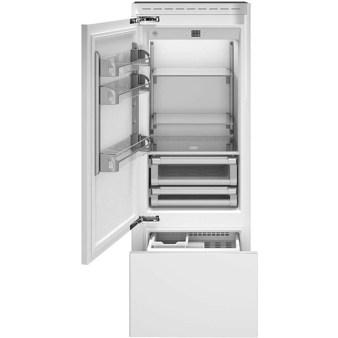 Bertazzoni 30 Inch 15.5 Cu. Ft. Built-In Bottom Freezer Refrigerator with Digital Display - Stainless Steel Kitchen Appliance for Modern Homes & Restaurants