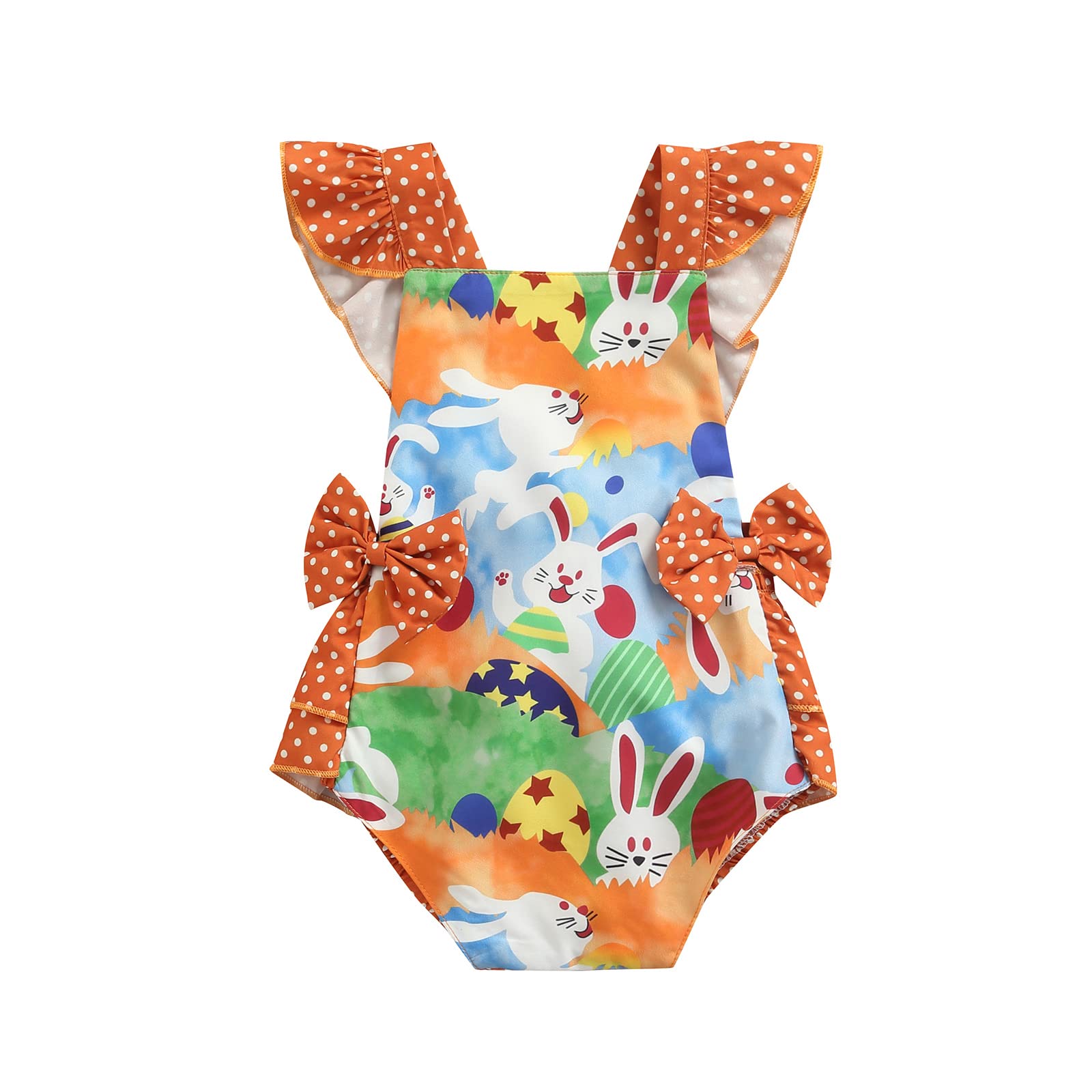 Adorable Newborn Baby Girl Easter Outfit - Cute Bunny & Eggs Print Sleeveless Romper Bodysuit | Perfect for Easter Photos, Spring Celebrations & Family Gatherings