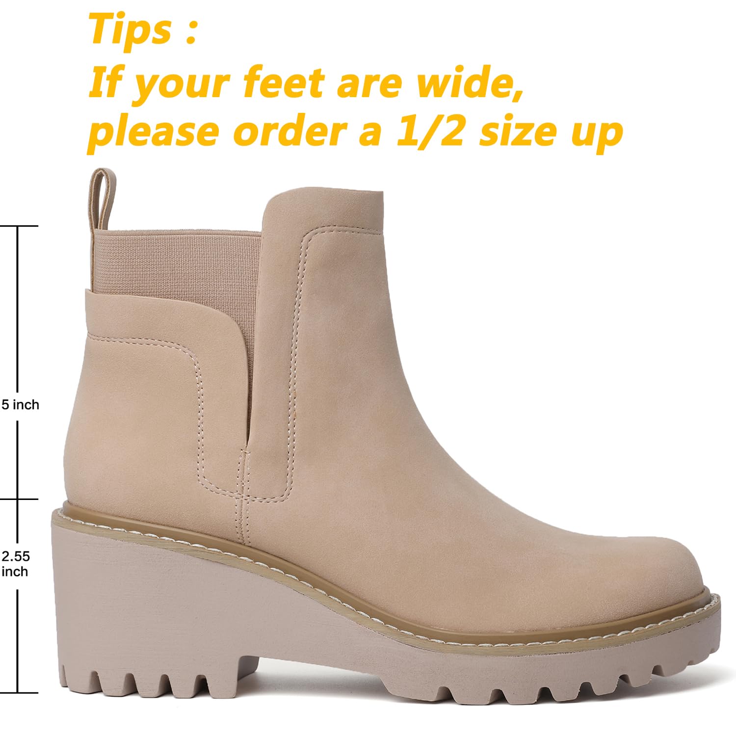 Mostrin Women's Chelsea Boots - Slip On Platform Ankle Booties with Chunky Lug Sole & Elastic Side for Fall/Winter | Casual Outfits, Workwear, Date Night Fashion