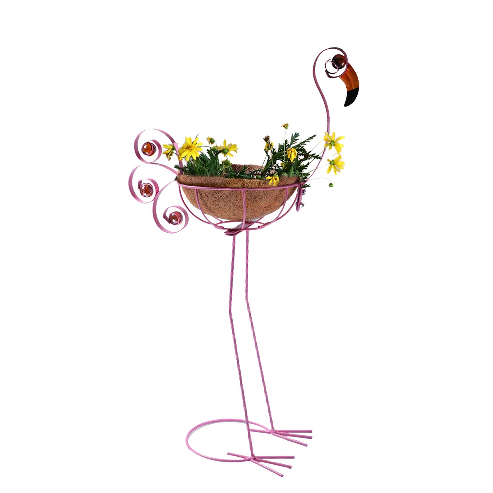 MorTime Pink Metal Flamingo Bird Planter with Basket - 30 Inch Decorative Flower Pot for Indoor & Outdoor Use - Perfect for Home, Garden, Patio, Lawn Decor and Tropical Theme Parties