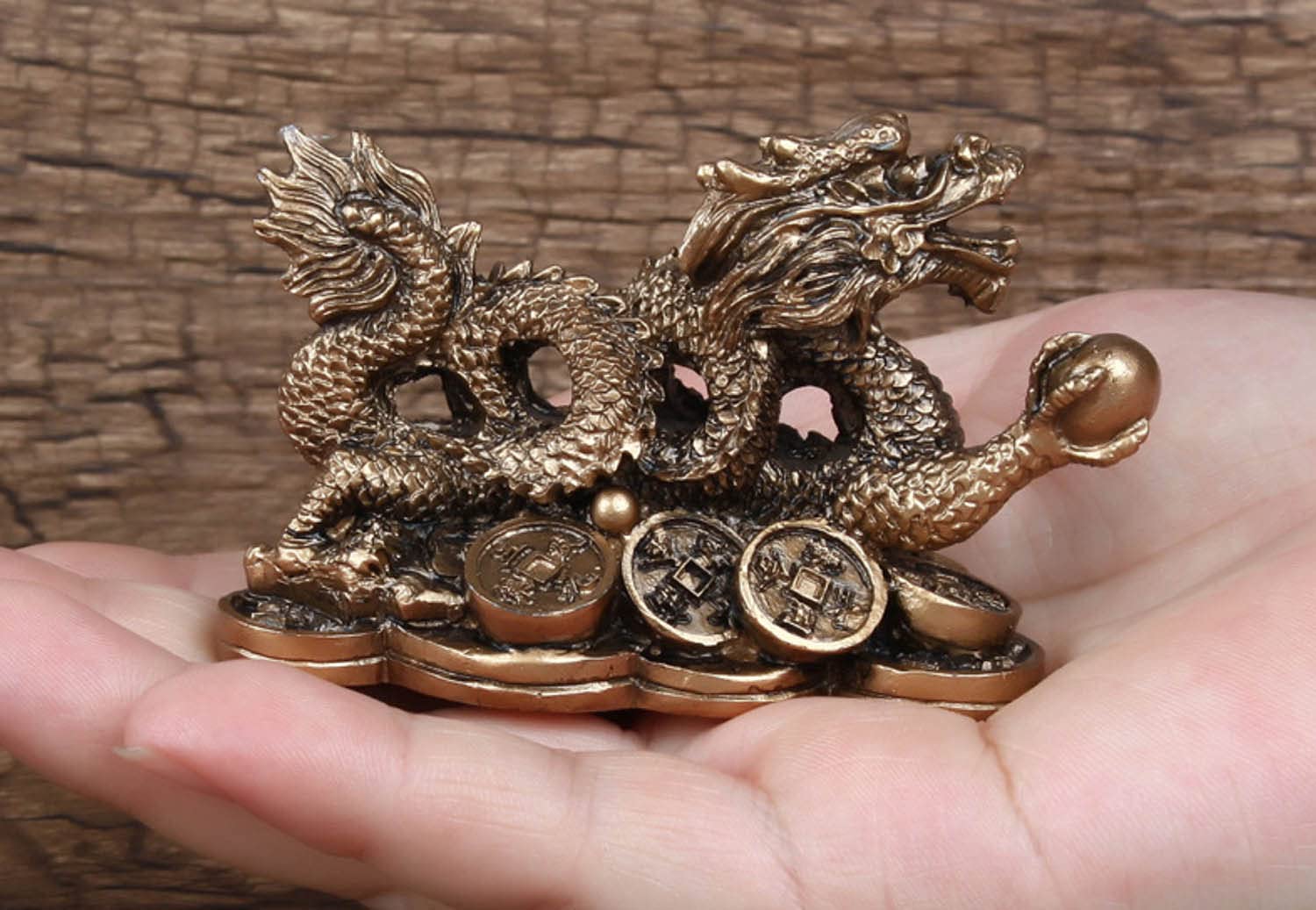 Brass Feng Shui Dragon Money Coins Statue - Wealth & Good Luck Charm for Home Office Decor - Perfect Feng Shui Gift for Prosperity & Success