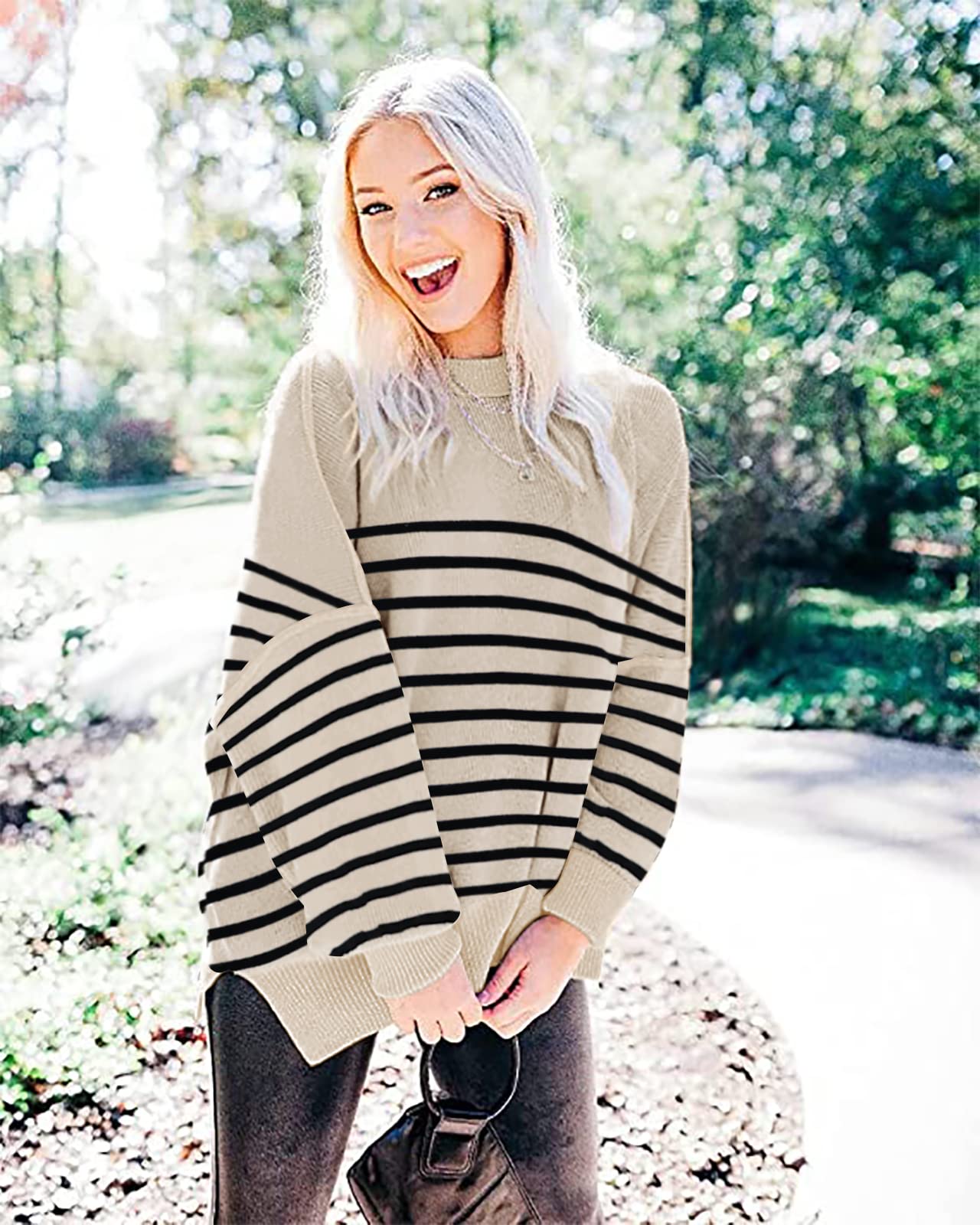 Women's Oversized Batwing Sweater - Long Sleeve Ribbed Knit Pullover with Side Slits | Casual Winter Wear, Cozy Fall Outfit, Lounge & Street Style Fashion