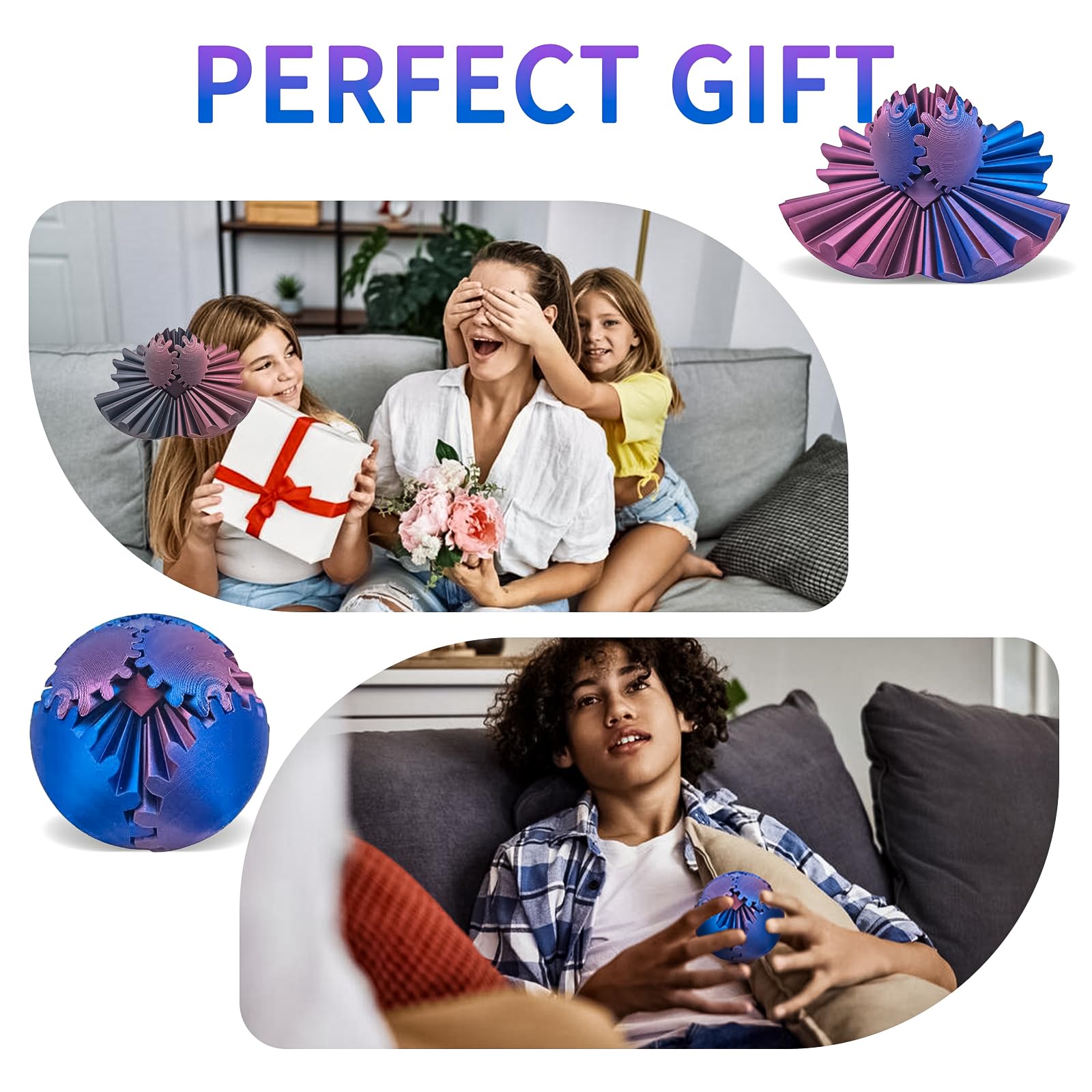 3D Printed Gear Ball Fidget Toy - Stress Relief & Anxiety Relaxation, Brain Training Desk Toy, Blue & Green Gearsphere for Adults & Kids - Perfect for Office, Home, and Travel Use