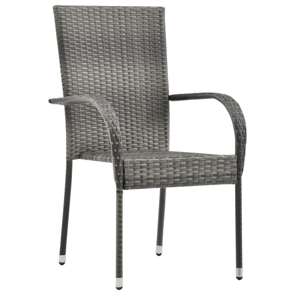 vidaXL Stackable Patio Chairs Set of 4, Outdoor Dining Chairs with Armrests, Weather-Resistant Poly Rattan Wicker Chairs for Patio, Garden, and Backyard - Gray | Perfect for Outdoor Dining, Lounging, and Entertaining Guests