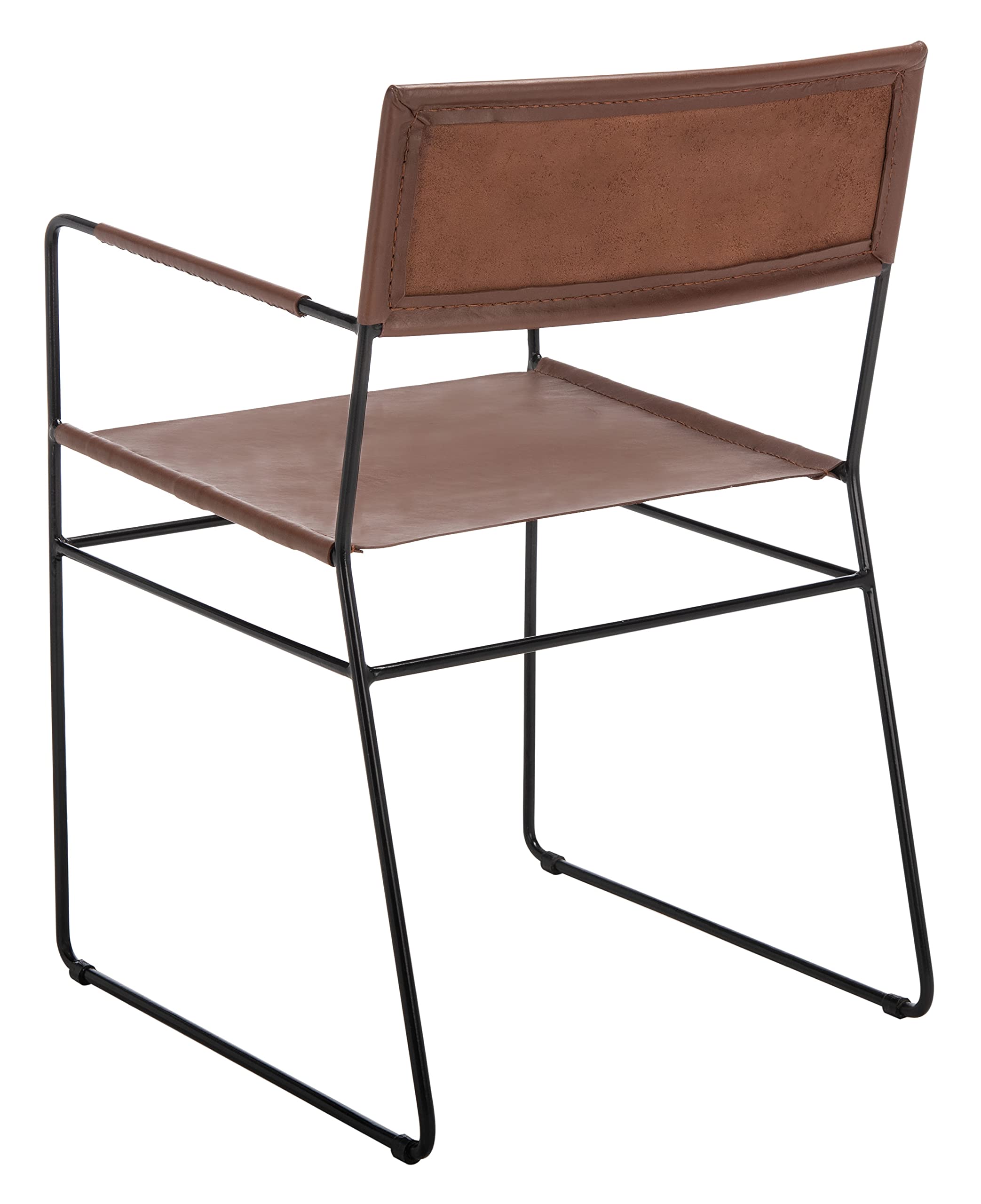SAFAVIEH Alyx Cognac Leather & Black Dining Chairs (Set of 2) - Fully Assembled Modern Kitchen & Dining Room Furniture for Home & Restaurant Use