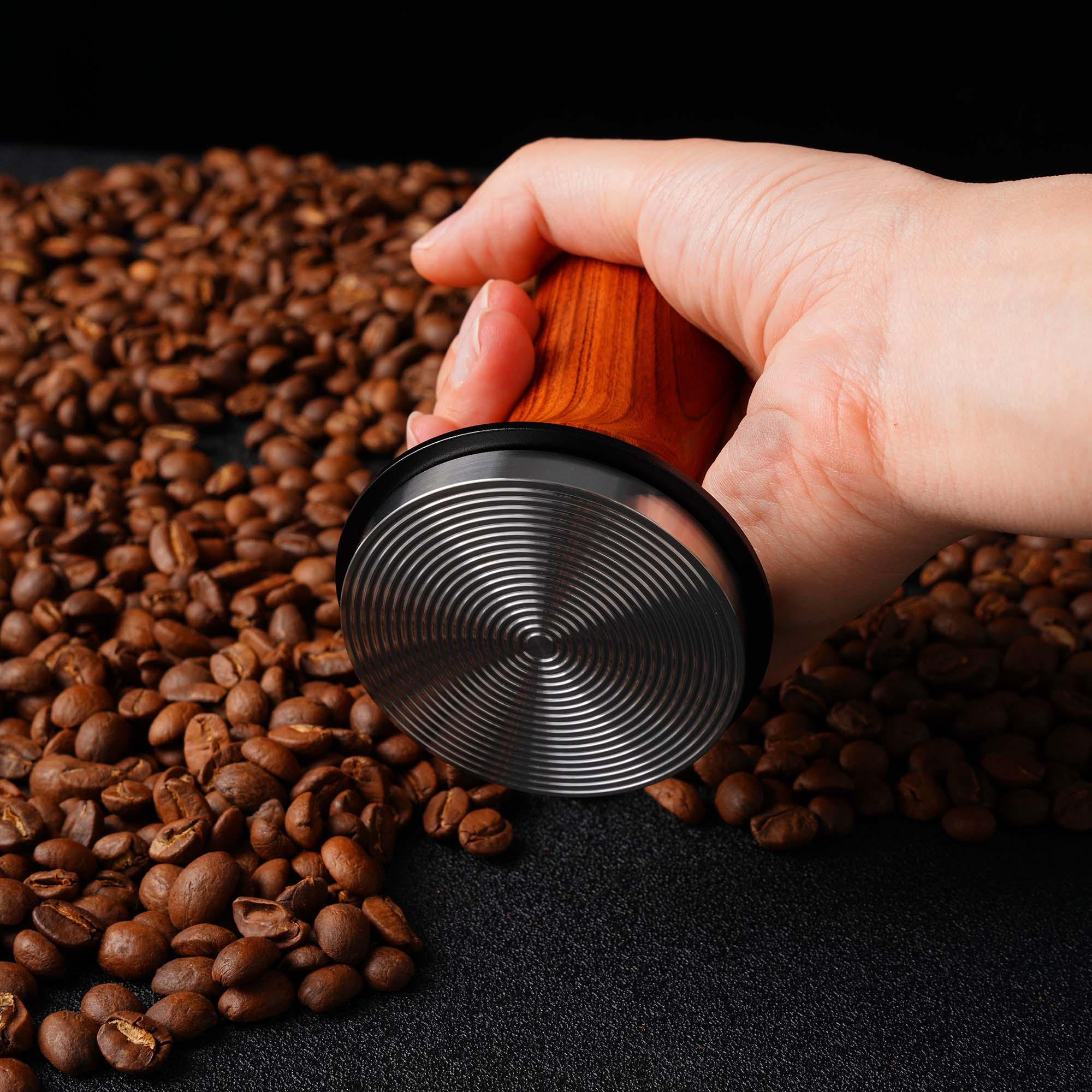 Lastaforest Spring Loaded Coffee Tamper with Ergonomic Wood Handle - Perfect for Espresso, French Press & Home Baristas