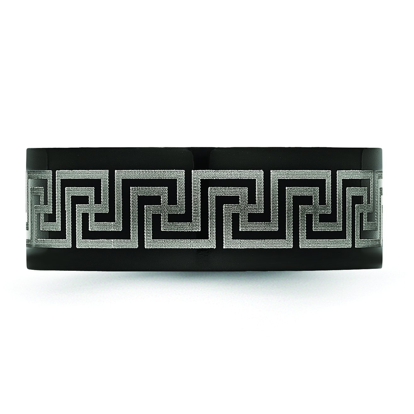 Men's Titanium Black IP-Plated Greek Key Laser Etched 8mm Brushed/Polished Wedding Band Ring - Durable & Stylish for Weddings, Anniversaries & Special Occasions
