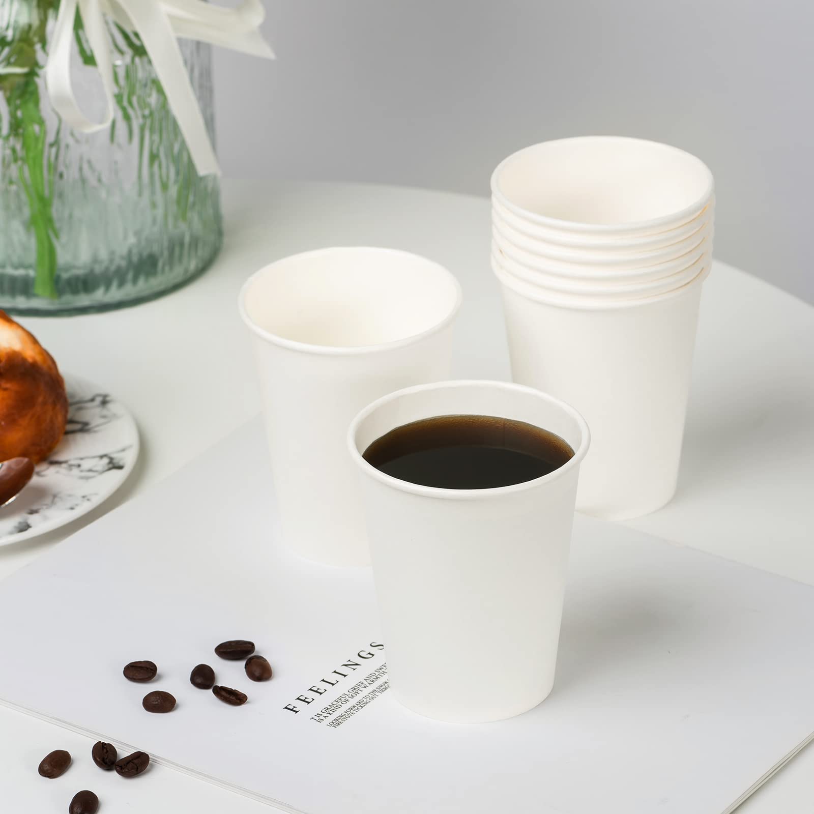 RACETOP 1000 Pack 8 oz Disposable Paper Coffee Cups - Hot & Cold Drink Cups for Office, Cafes, and Events - Bulk White Coffee Cups (8oz, 1000 Count) - Perfect for Coffee Shops, Restaurants, and Catering Services