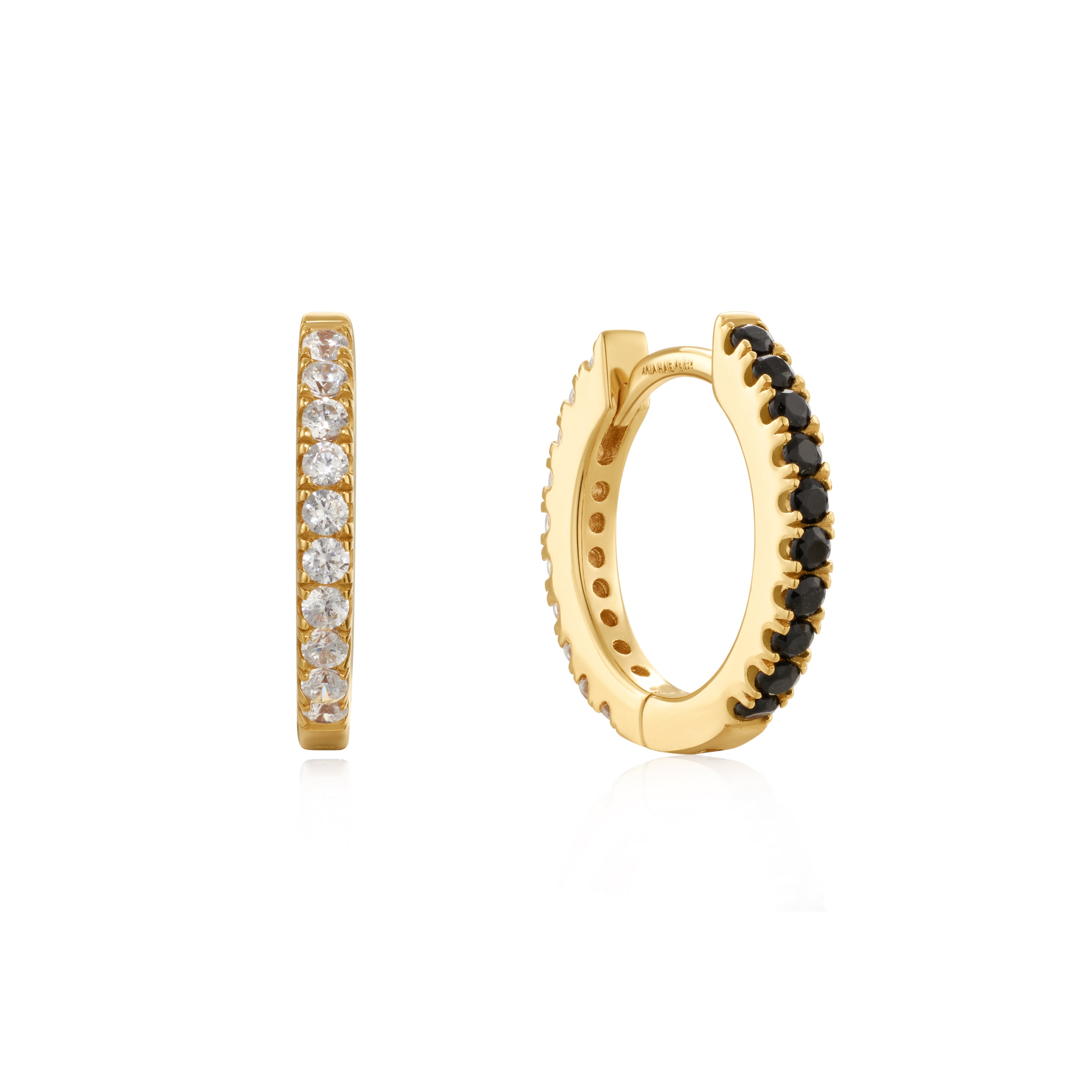 Gold Black & White Cubic Zirconia Huggie Hoop Earrings for Women - Minimalist Stud Earrings for Everyday Wear, Party & Gift Giving