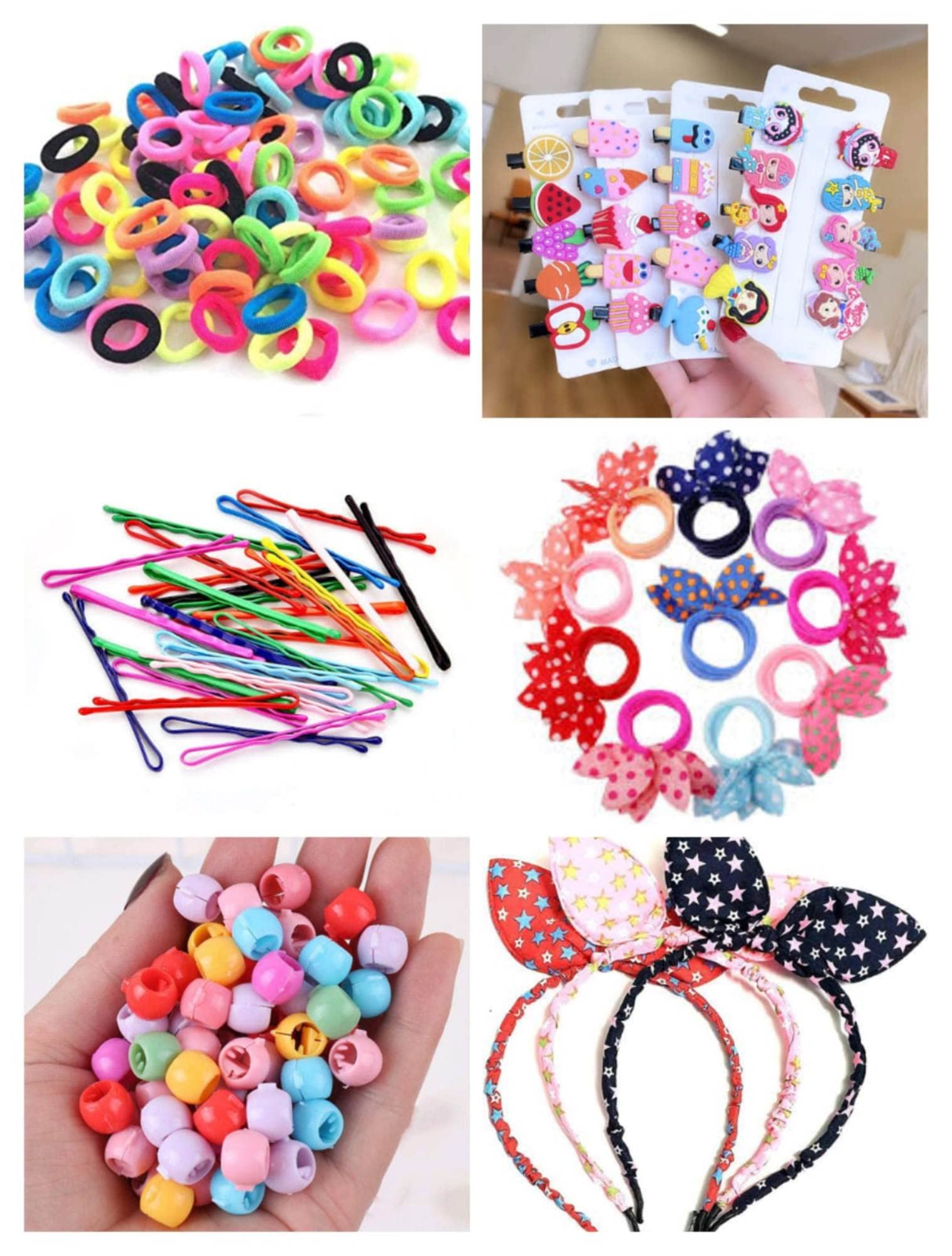 50-Piece Snowpearl Hair Accessories Combo - Mini Rubber Bands, Bobby Pins, Hair Beads, Cartoon Clips & Bunny Hair Ties for Women & Girls - Perfect for School, Parties & Daily Styling