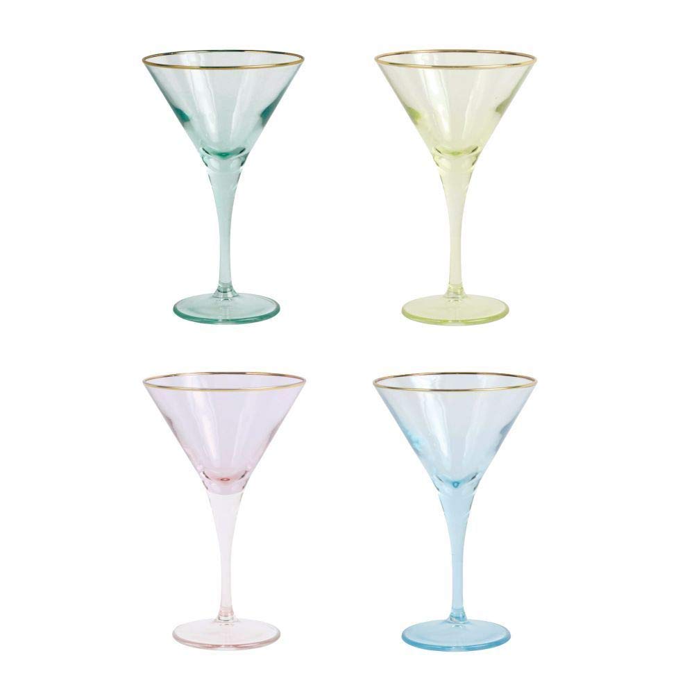 Vietri Viva Rainbow 4-Piece 4oz Martini Glass Set - 7 Inch Multicolor Stemware for Cocktails, Parties & Home Bar Decor | Colorful Drinkware for Entertaining