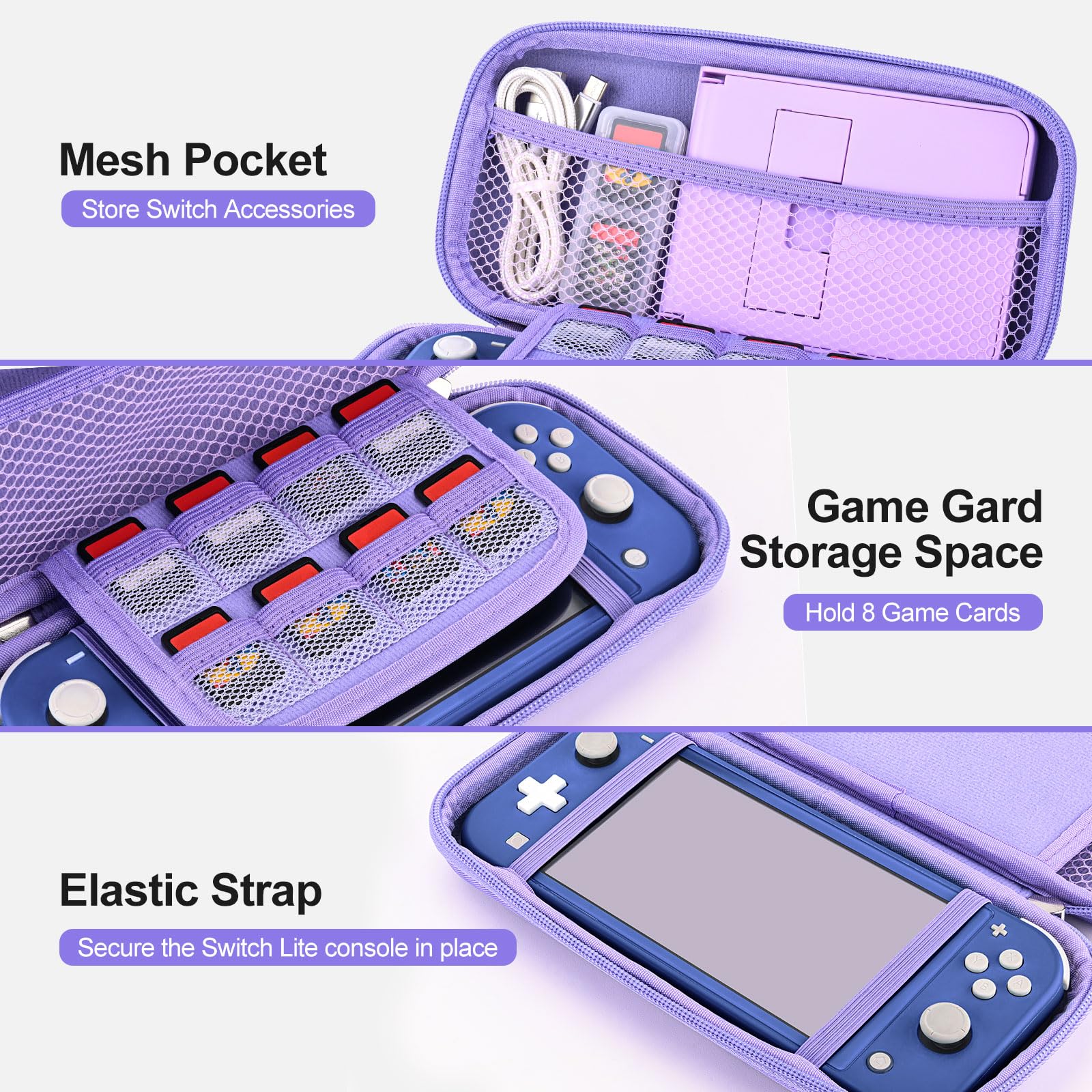 InnoAura 18-in-1 Nintendo Switch Lite Accessories Bundle - Protective Carrying Case, Game Case, Screen Protector, Thumb Grips (Purple) - Perfect for Travel, Gaming On-The-Go & Switch Lite Protection