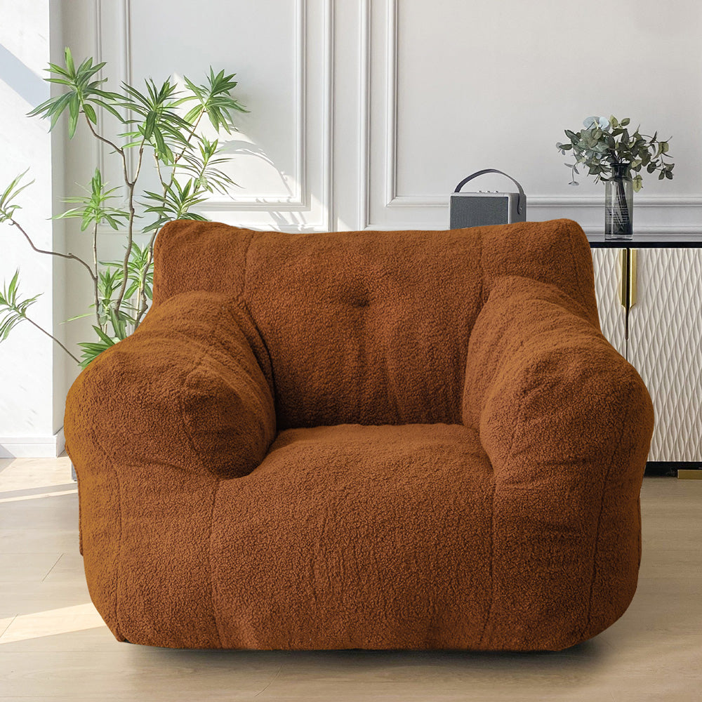 MAXYOYO Sherpa Bean Bag Chair - Boucle Tufted Oversized Bean Bag Sofa for Adults & Kids, Dark Coffee - Cozy Living Room Seating, Game Room Furniture, Dorm Lounge Chair