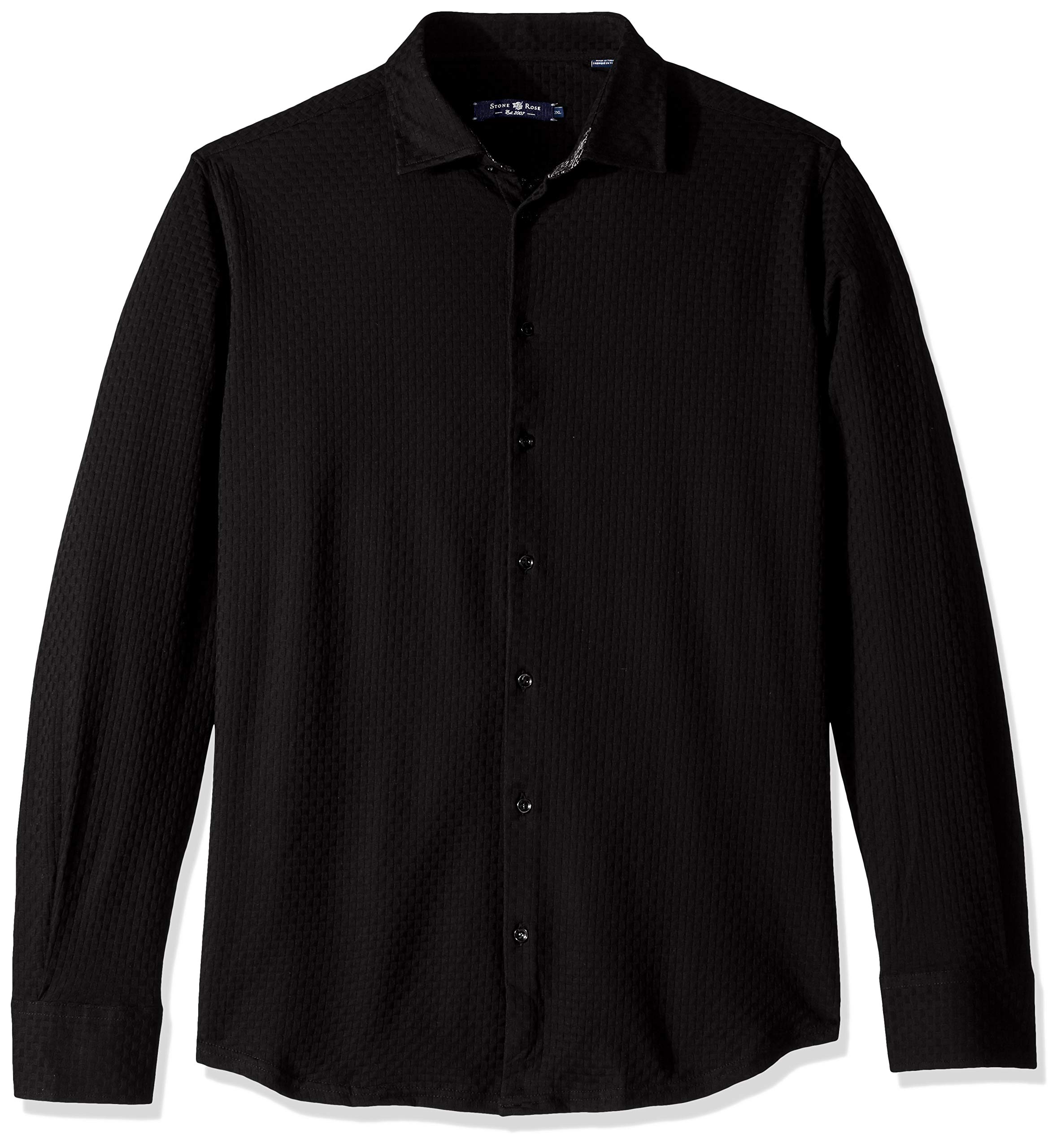 Stone Rose Men's Cotton Knit Basketweave Long Sleeve Shirt - Casual Button Down Top for Work, Office & Everyday Wear | Breathable Comfort Fit