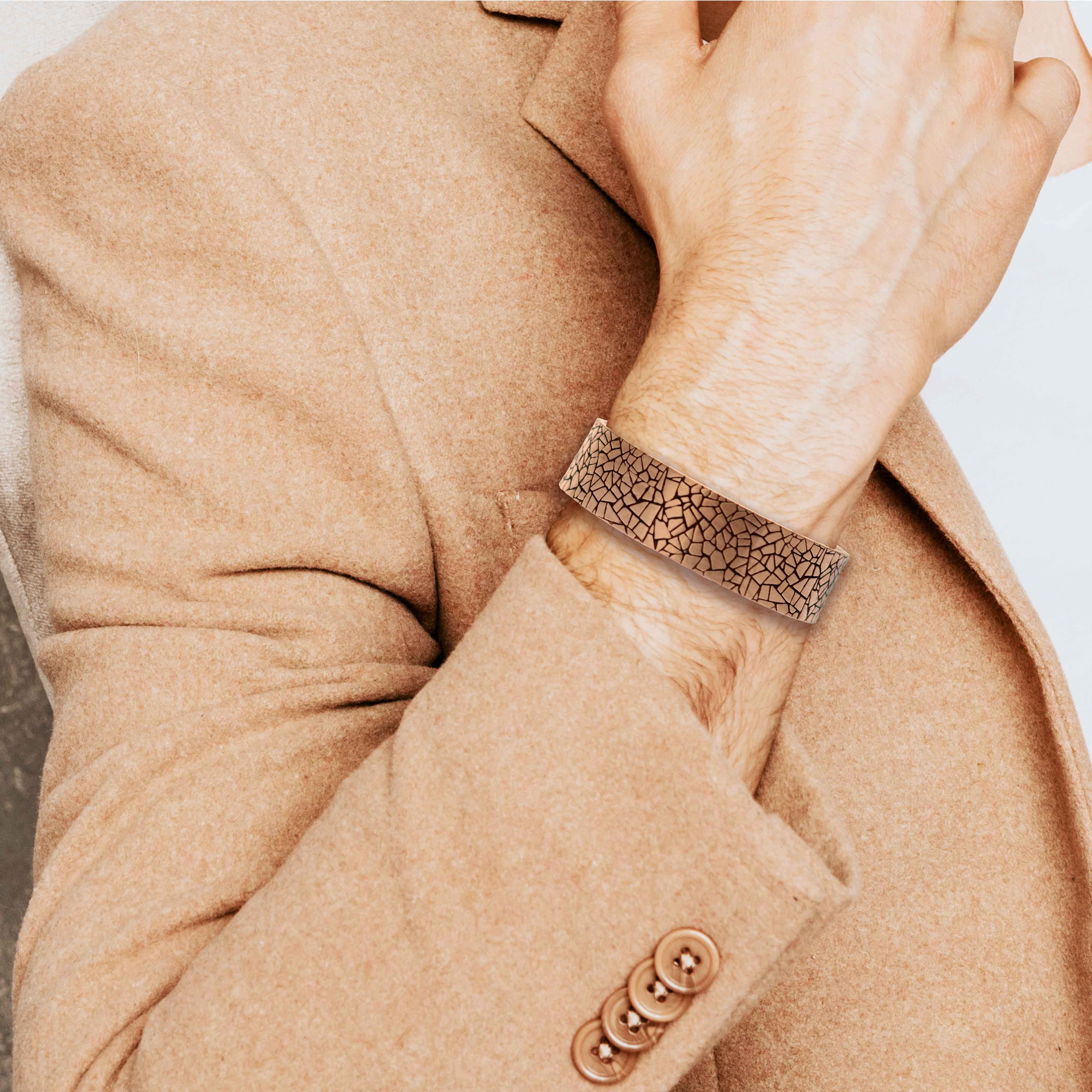 Men's Solid Copper Cuff Bracelet - 3/4 Inch Wide Mosaic Embossed Design - Handmade Jewelry for Casual & Formal Wear - Perfect Gift for Men