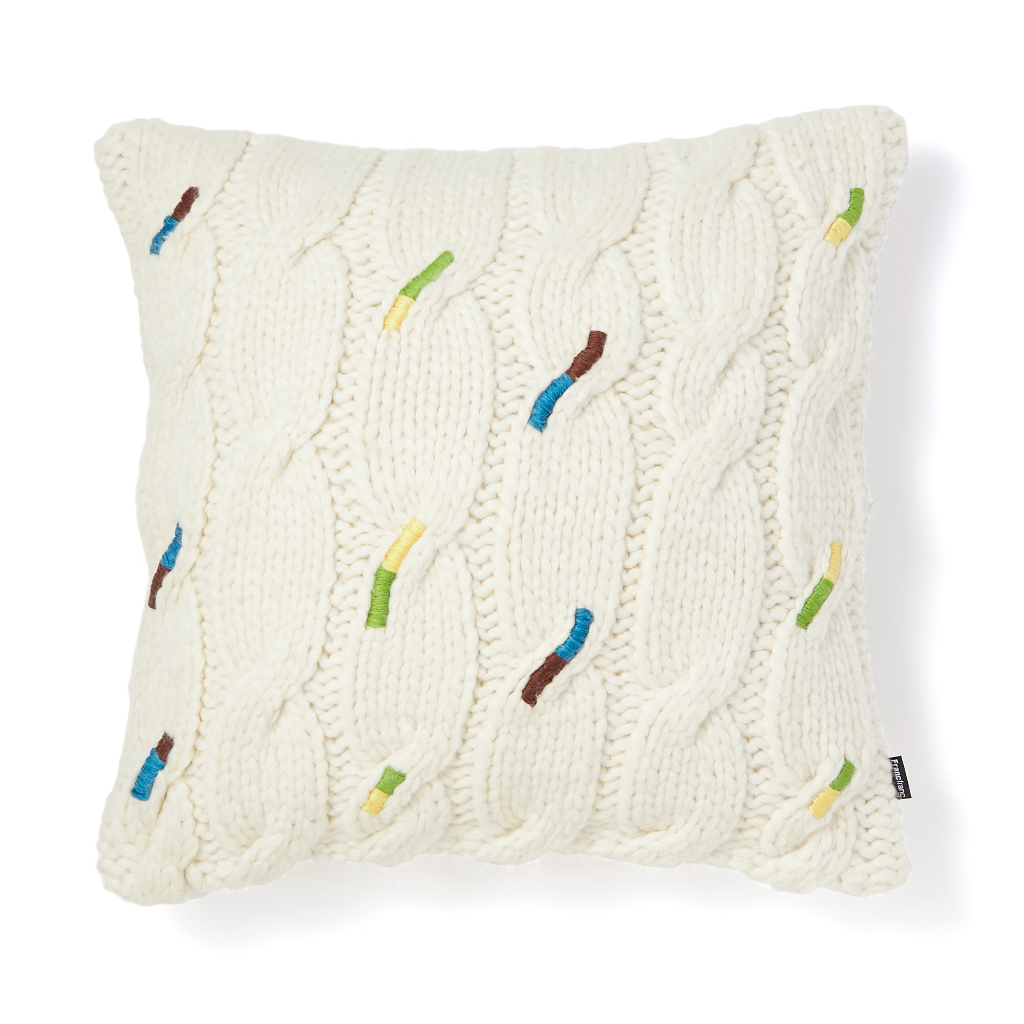 Premium Knit Embroidery Cable Cushion Cover 18x18 Inches White - Cozy Home Decor for Sofa, Bed & Living Room
