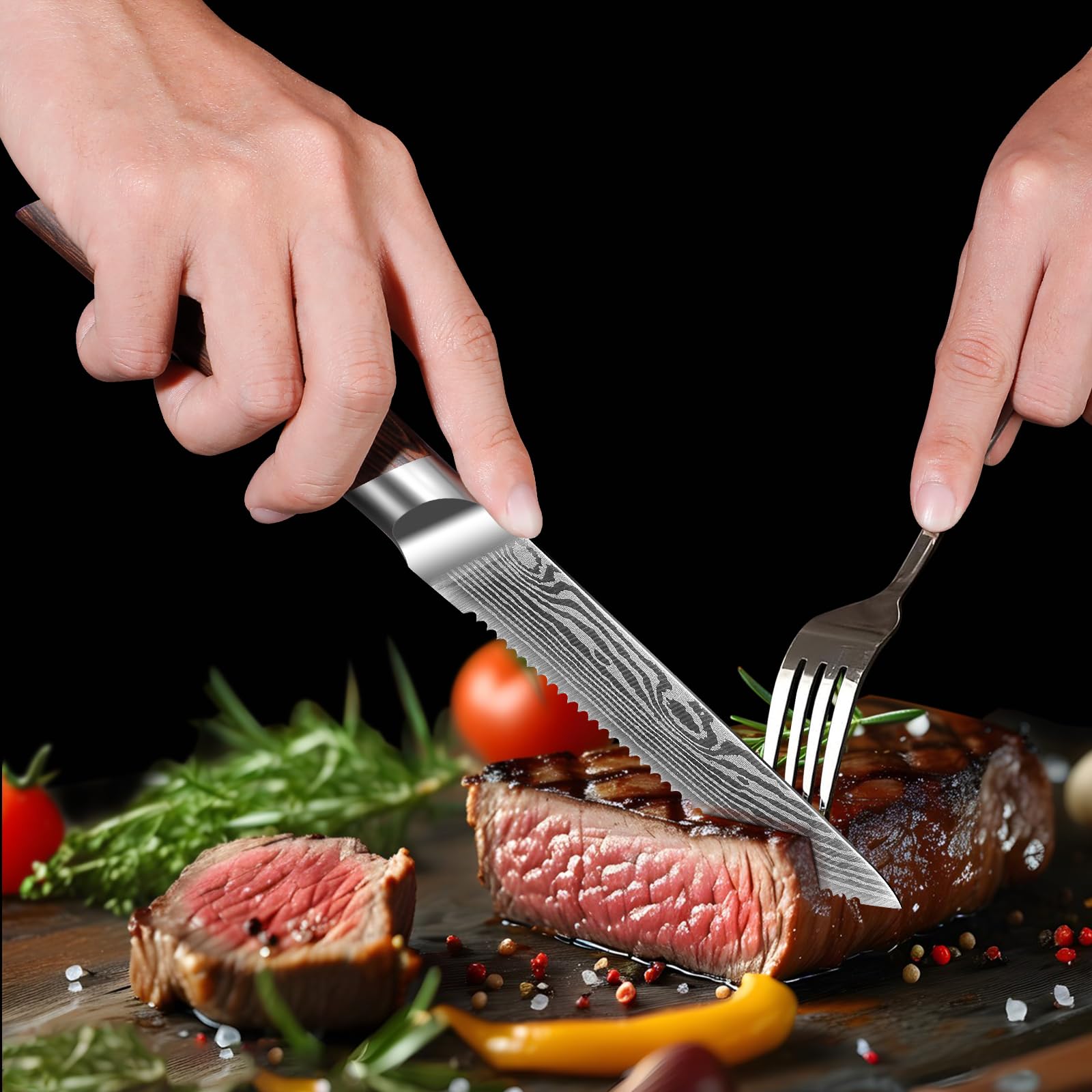 Premium 6-Piece Japanese Serrated Steak Knife Set - High-Quality Stainless Steel Dishwasher Safe Kitchen Knives with Full Tang Design & Elegant Gift Box - Perfect for Steak Dinners, BBQ Parties & Housewarming Gifts for Parents