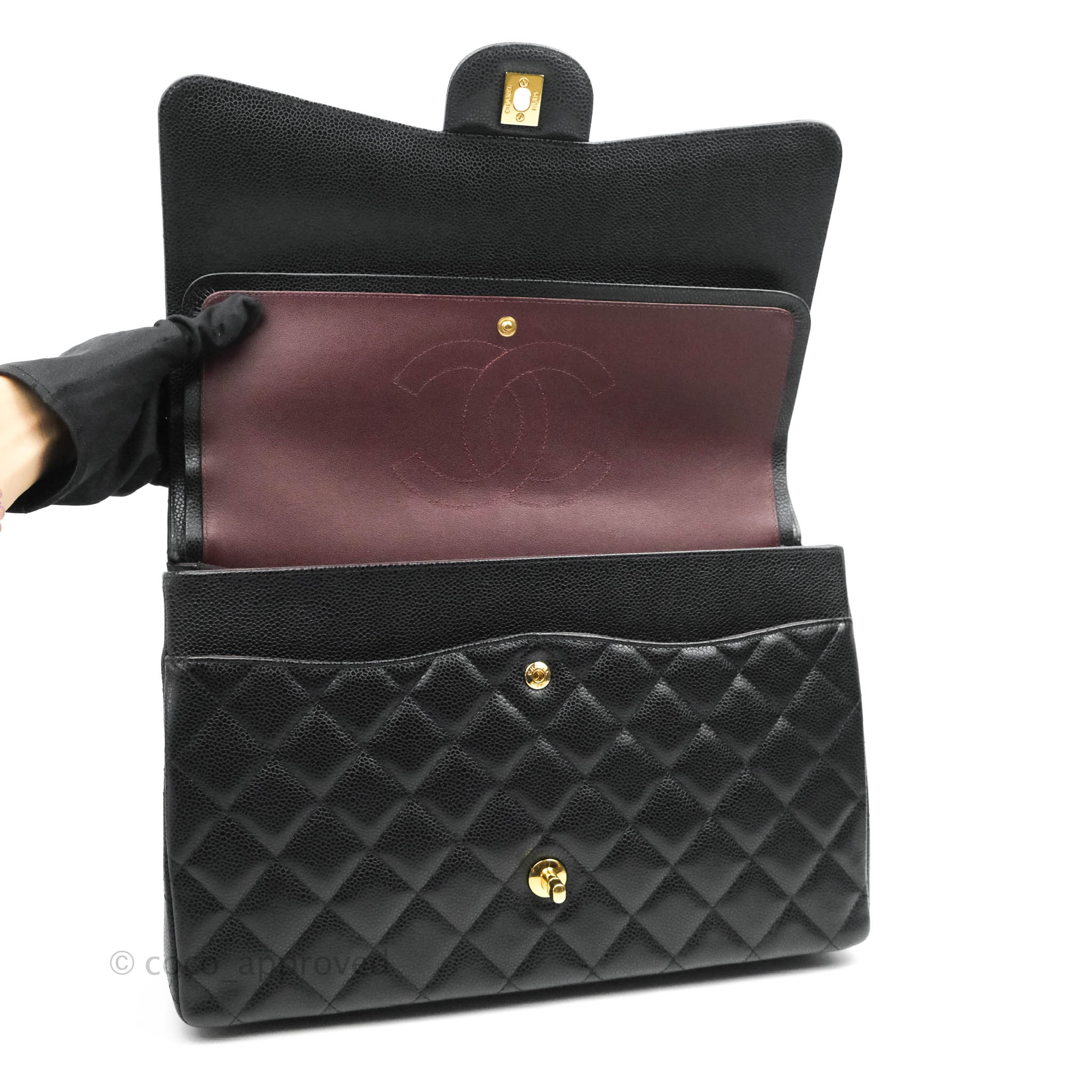 Chanel Classic Double Flap Maxi Bag in Black Caviar Leather with Gold Hardware - Luxury Handbag for Women, Perfect for Work, Evening Events & Special Occasions