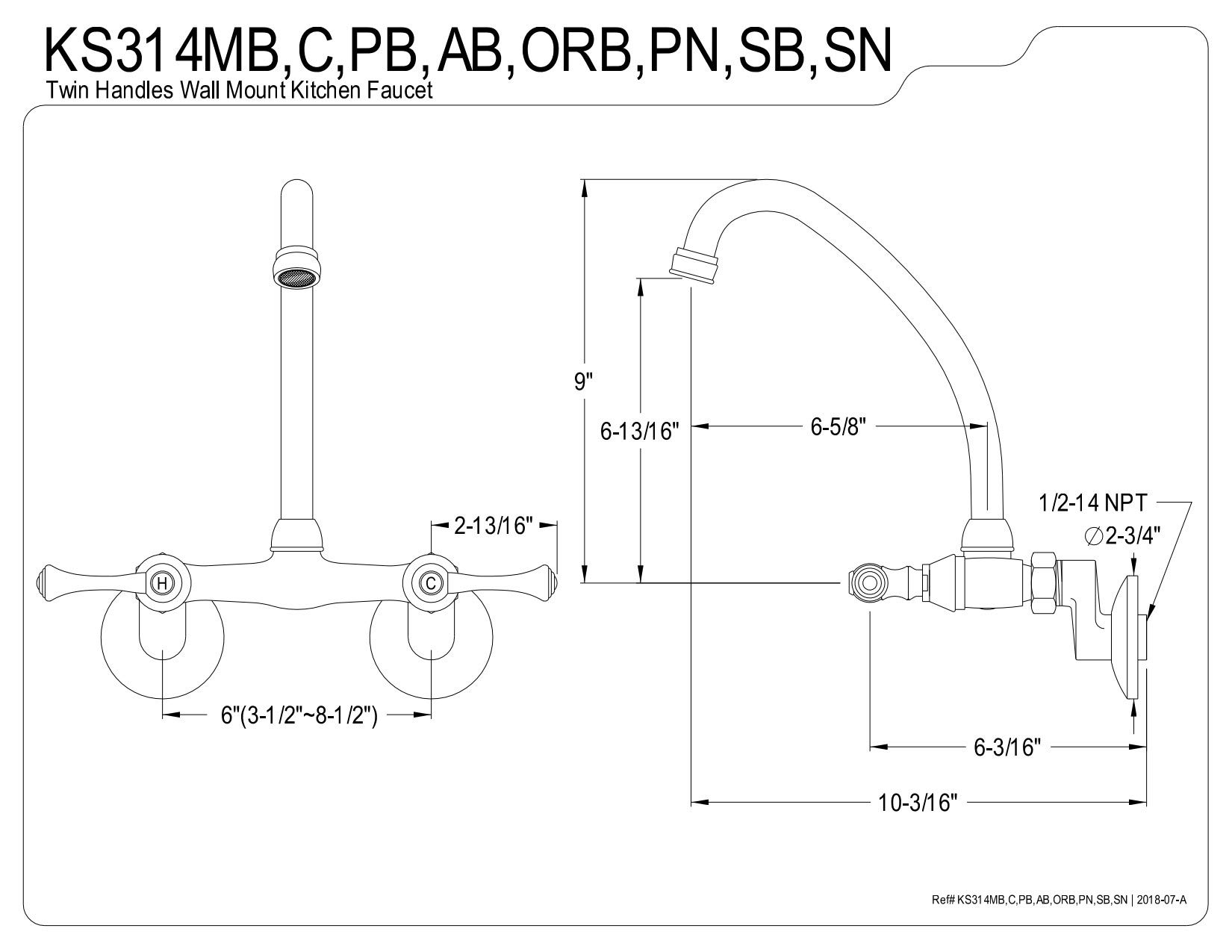 Kingston Brass KS314PB 6-5/8