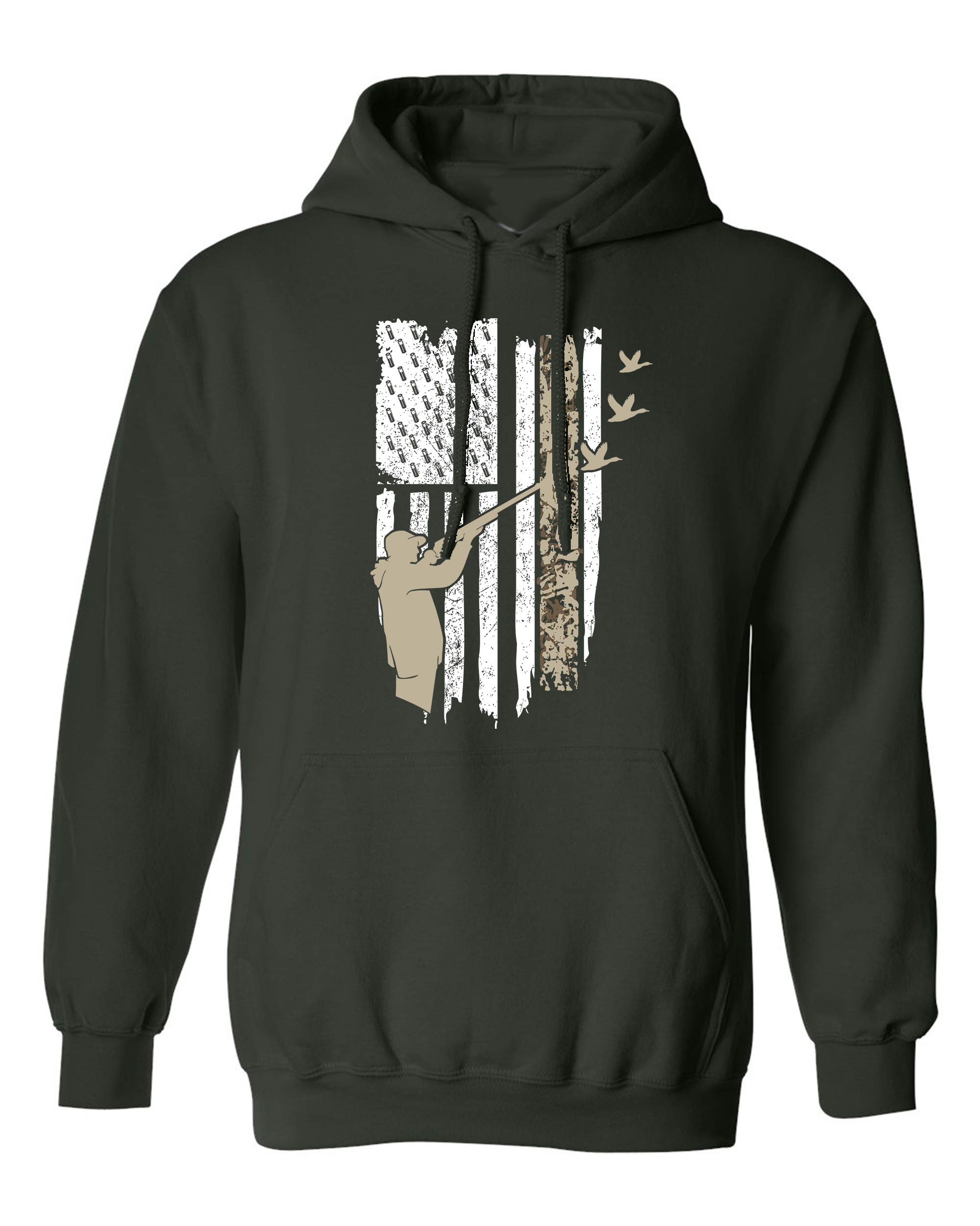 American Flag Hunting Hoodie - Patriotic Duck Hunter Sweatshirt with Rifle & Gun Design - USA Outdoor Camo Apparel for Hunting, Range, and Casual Wear