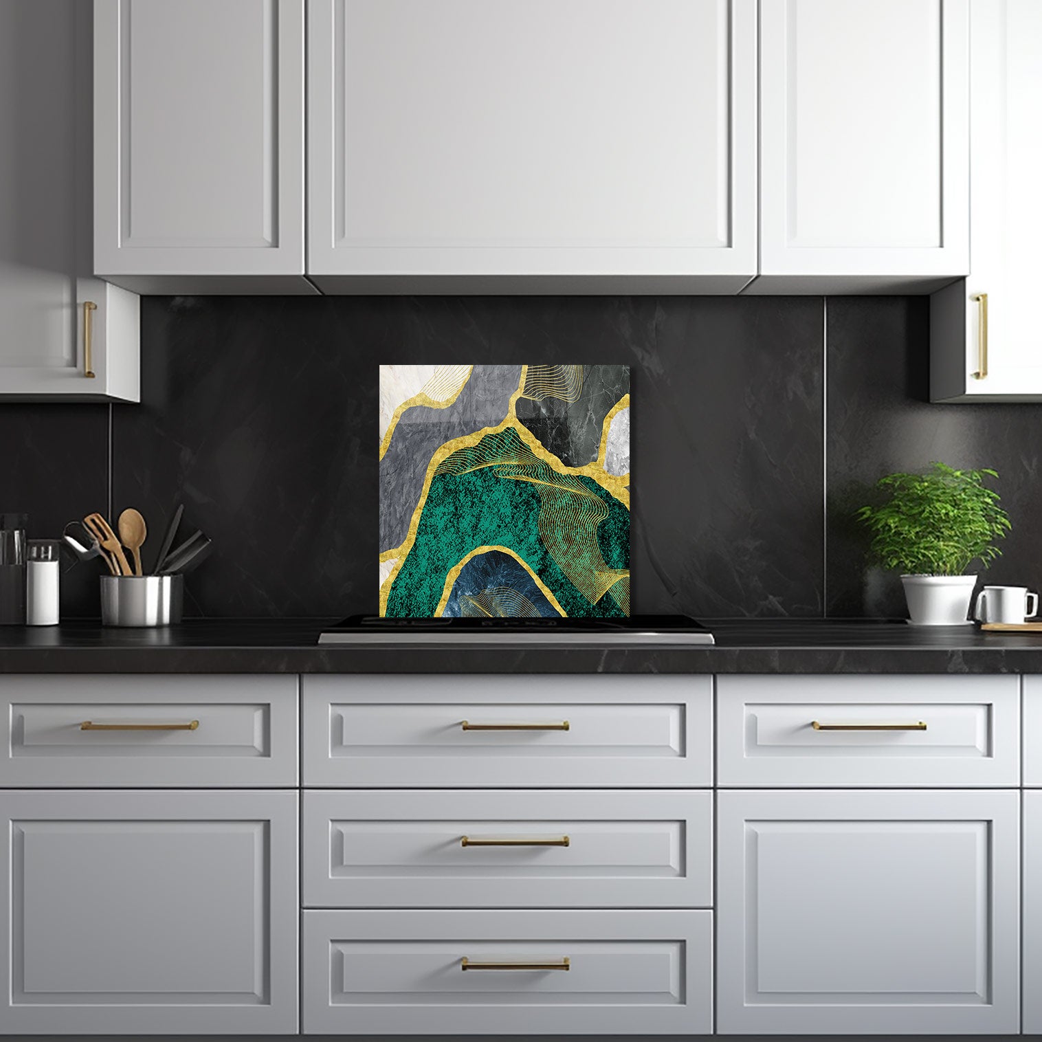 Premium Green Marble Glass Splashback - Elegant Kitchen Backsplash for Modern Homes | Perfect for Stovetops & Countertops Protection
