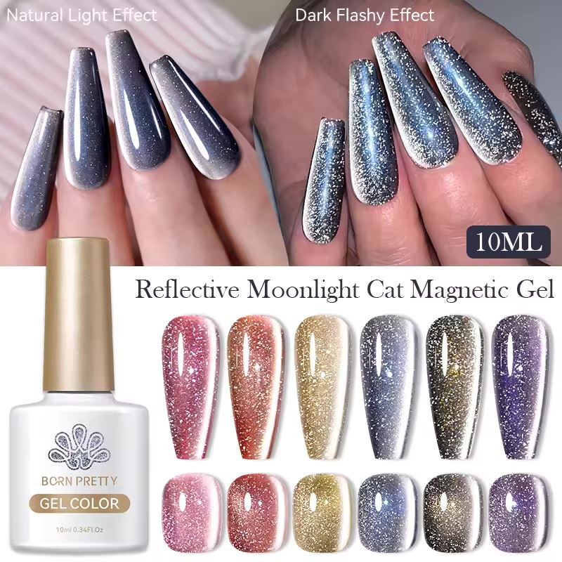 Born Pretty Moonlight Diamond Reflective Cat Eye Magnetic Gel Nail Polish - Long Lasting UV/LED Gel for Salon Quality Manicures at Home (Perfect for Parties, Weddings & Special Occasions)