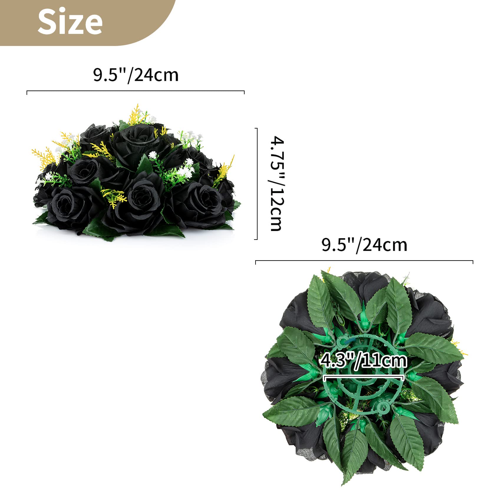 NUPTIO Black Roses Artificial Flowers - 2 Pcs Fake Flower Bouquet with Hydrangea, 15 Heads Realistic Fake Roses with Base - Perfect for Home Decor, Wedding Centerpieces & Gothic Themed Events