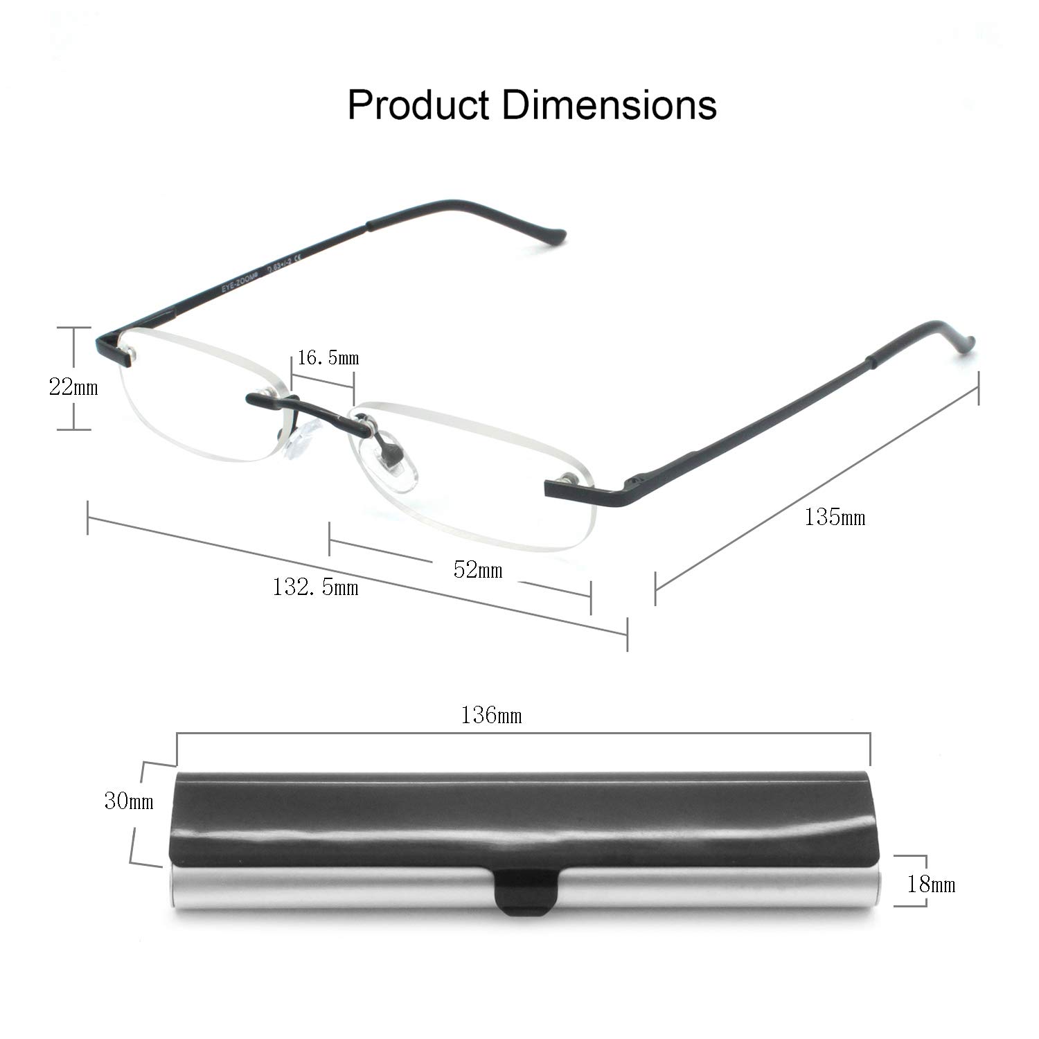 5 Pairs Metal Rimless Reading Glasses with Spring Hinge - Lightweight Slim Case for Men & Women - Perfect for Reading, Office Work, and Everyday Use