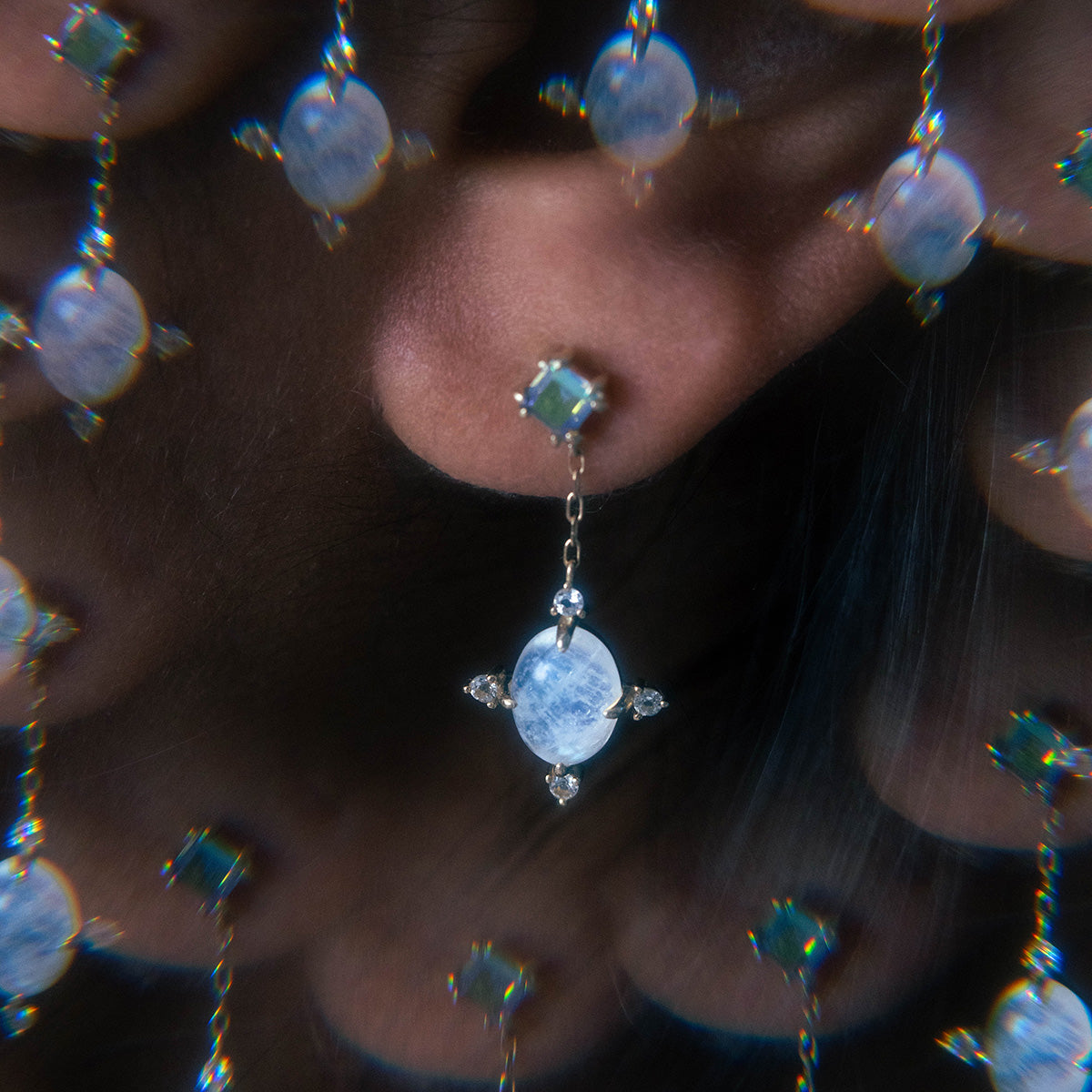 Solid Gold Crystal Ball Moonstone Drop Earrings – Elegant Dangle Jewelry for Women | Perfect for Weddings, Parties & Special Occasions