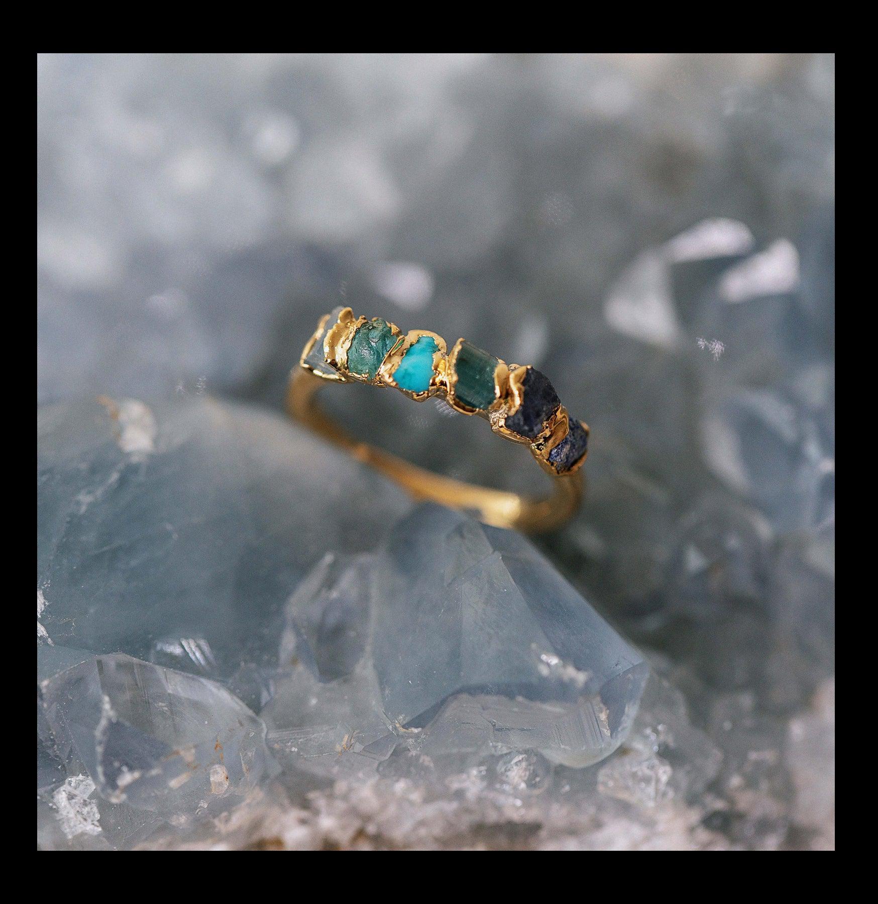 Blue Ombre Birthstone Rainbow Crystal Ring - Elegant Stackable Jewelry for Women, Perfect for Birthdays, Anniversaries & Everyday Wear