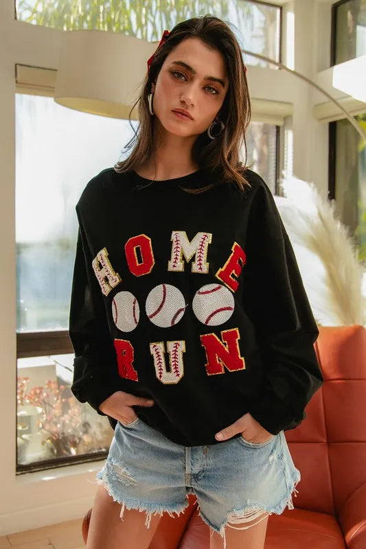 BiBi Baseballs Homerun Patches French Terry Sweatpants - Soft & Comfortable Baseball-Themed Lounge Pants for Men & Women - Perfect for Casual Wear, Sports Events, and Relaxing at Home