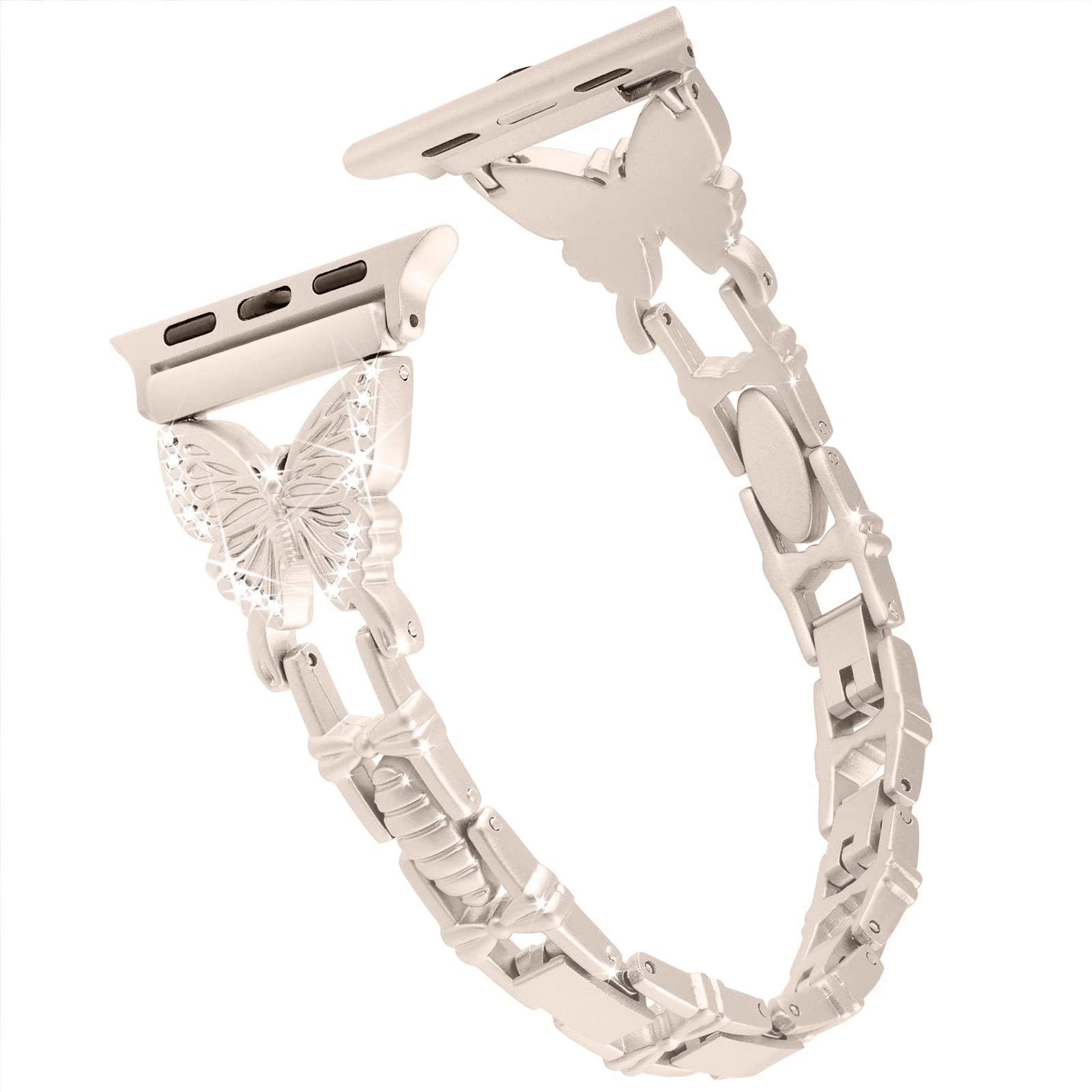 Elegant Bling Diamond Butterfly Apple Watch Band for Women - Compatible with Series 10/9/8/7/6/5/4/3/2/1/SE (49mm 46mm 45mm 44mm 42mm) - Adjustable Jewelry Metal Strap for Dressy Occasions, Parties & Daily Wear
