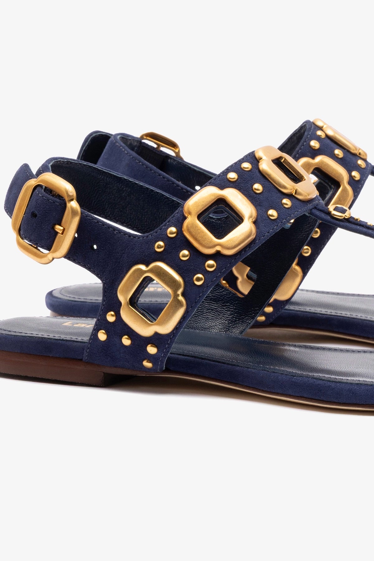 Milan Studs Thong Sandals for Women - Navy Blue Suede Beach Sandals, Comfortable Summer Flip Flops for Pool, Vacation & Casual Outfits