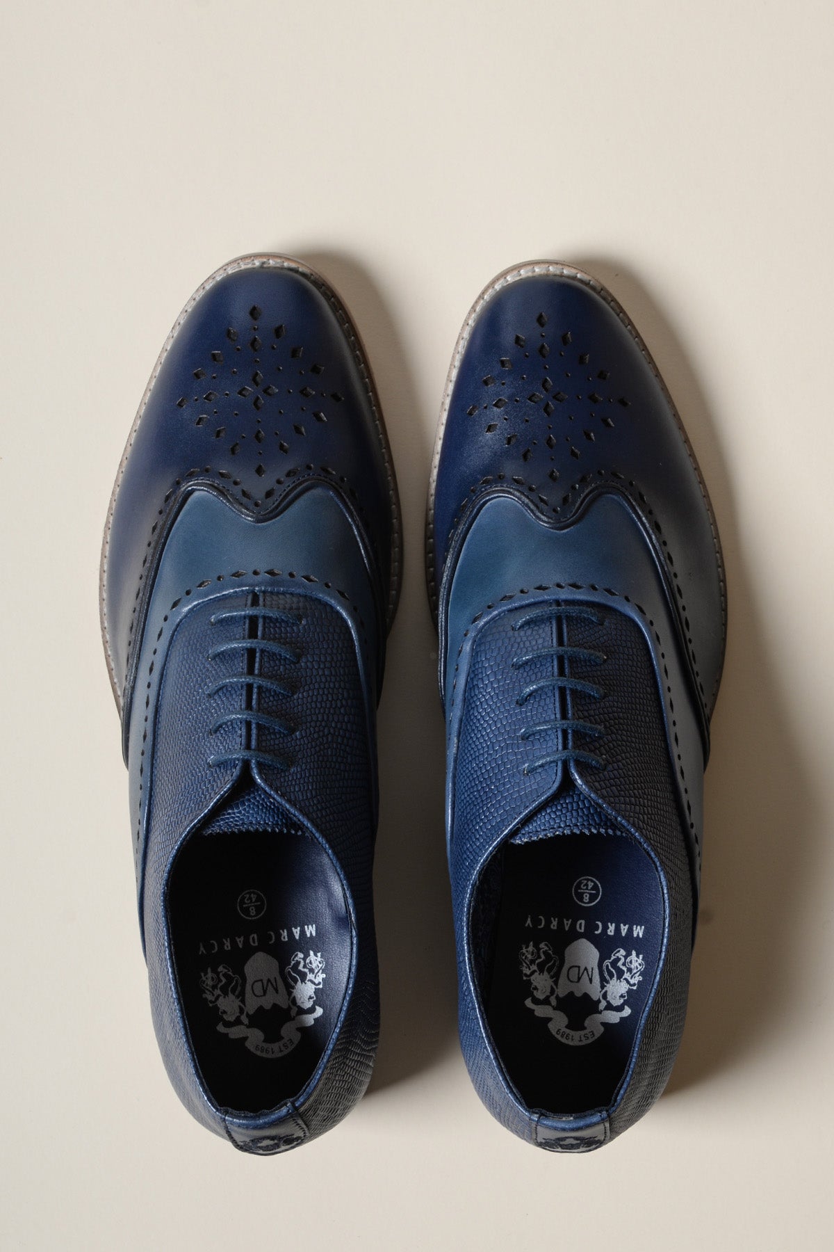 RYAN Men's Navy Blue Leather Wingtip Brogue Dress Shoes - Classic Oxford Style for Business, Formal & Wedding Occasions