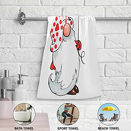 2 Pack Valentine's Day Gnome Bath & Hand Towels - 15x24 Inch Soft Absorbent Kitchen Dish Towel Set - Decorative Guest & Fingertip Towels for Bathroom, Beach, Spa, Gym & Sports Activities
