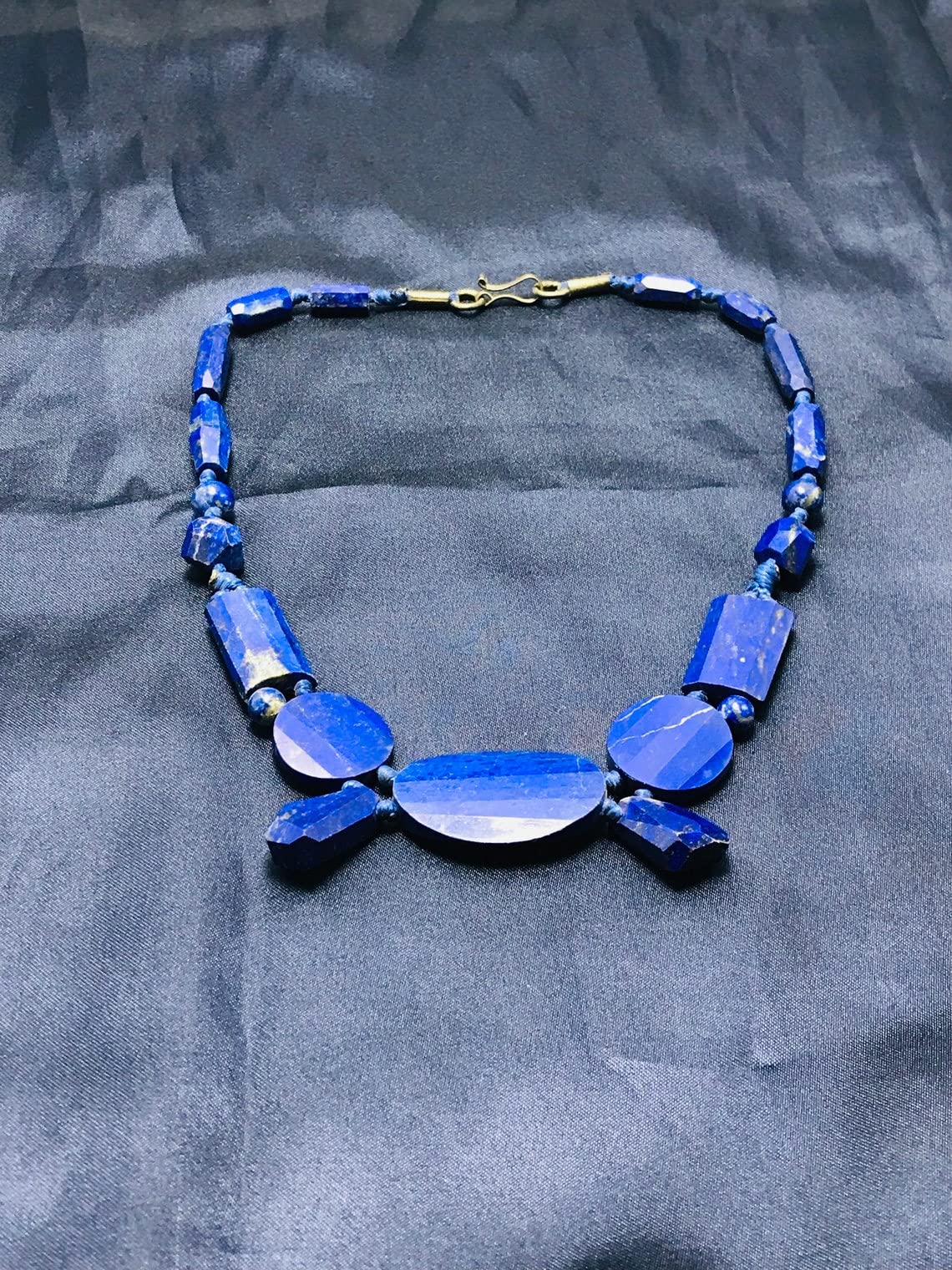 Lapis Lazuli Stone Beaded Necklace - Vintage Antique Jewelry for Women - Perfect for Boho, Spiritual Healing & Elegant Occasions