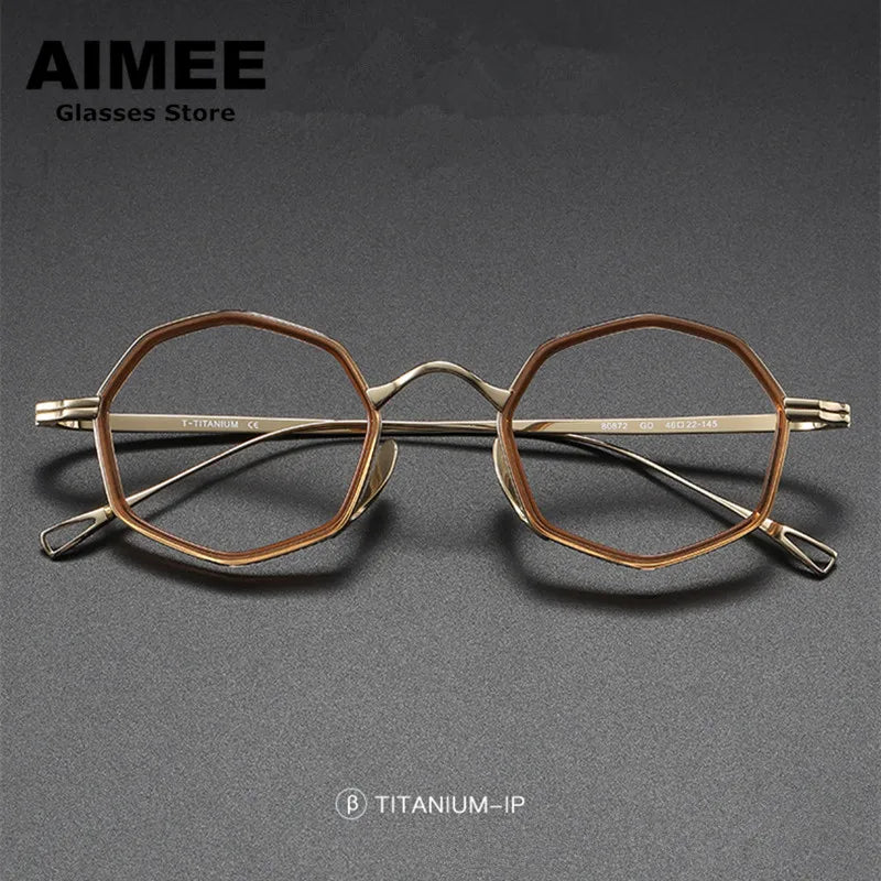 Stylish Unisex Full Rim Polygon Round Titanium Acetate Eyeglasses 80872 - Lightweight & Durable Frames for Work, Reading & Fashion
