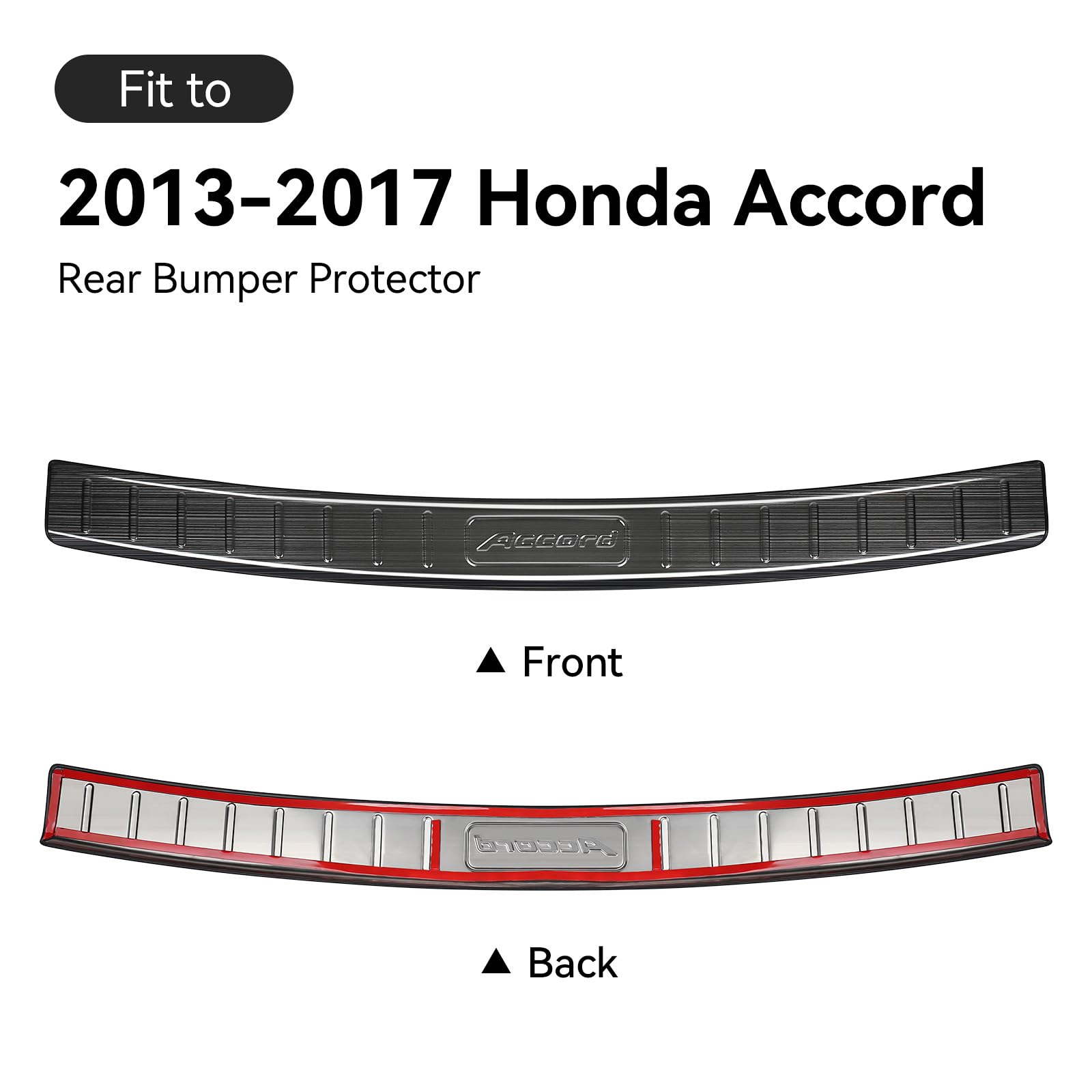 Honda Accord 2013-2017 Hybrid HEV Stainless Steel Rear Bumper Guard - Black Brushed Exterior Trunk Sill Protector for Parking & Loading Protection