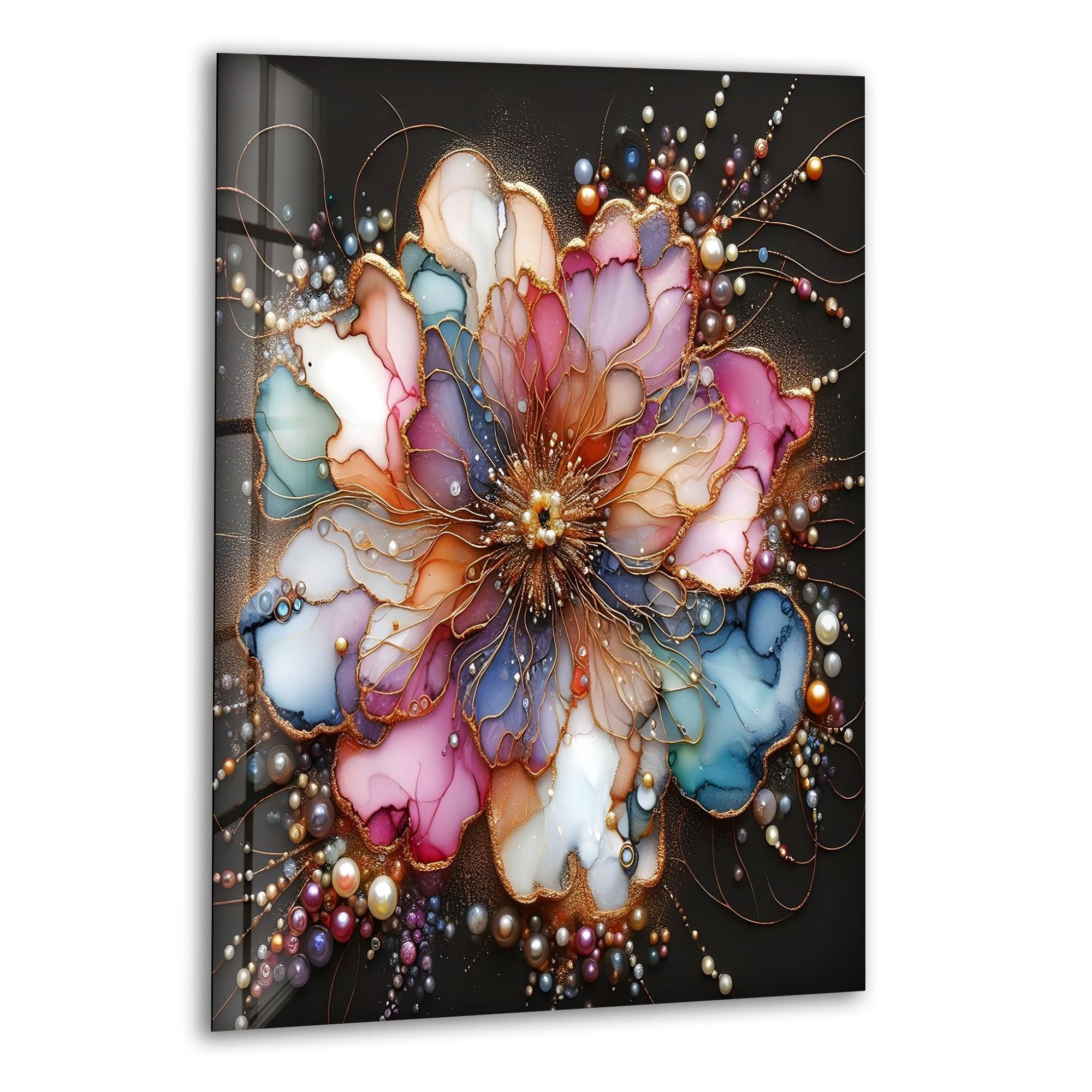 Abstract Floral Pearl Glass Wall Art - Elegant Home Decor for Living Room, Bedroom & Office - Perfect Gift for Housewarming & Wedding