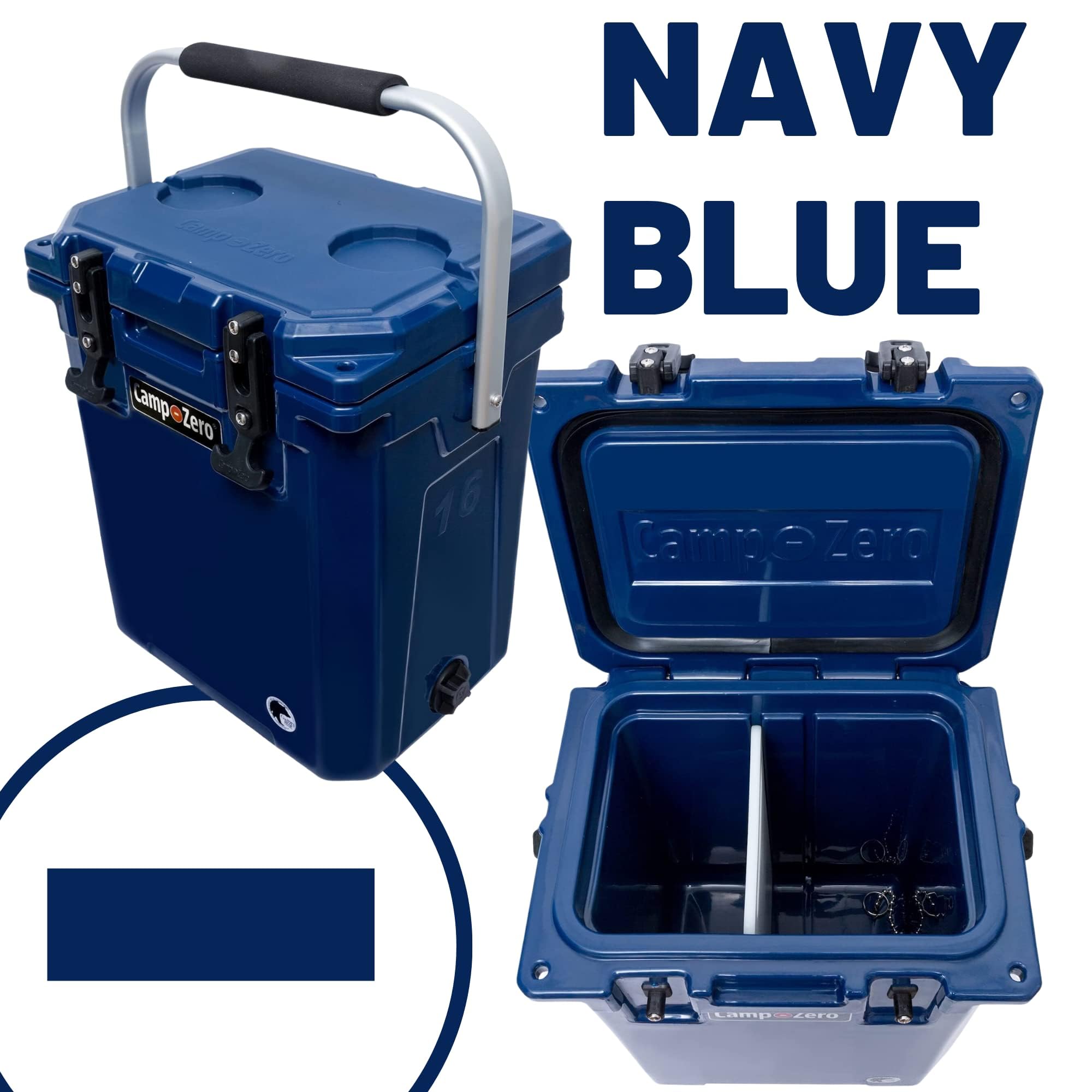CAMP-ZERO 16L/16.9 Quart Portable Hard Cooler with Divider - Insulated for Drinks, Wine Bottles & Food - Perfect for Beach, Picnics, Boating, Camping & Travel - Features 2 Molded Cup Holders & Folding Aluminum Handle - Great for Outdoor Adventures, Tailgating & Family Gatherings
