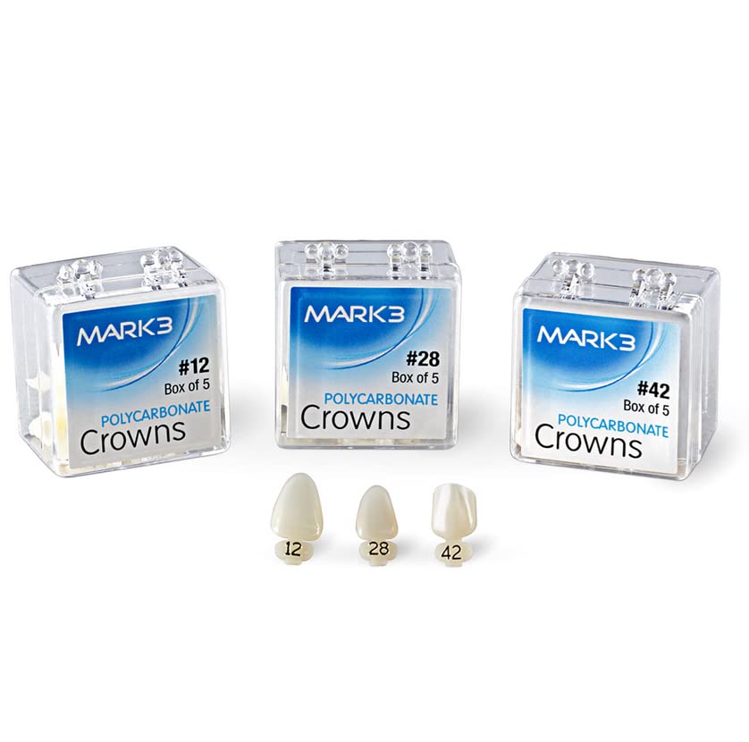 Dental Polycarbonate Temporary Crowns for Anterior & Bicuspid Teeth - 5 Pack (51 Crowns) | Perfect for Dental Offices, Emergency Tooth Repair & Cosmetic Dentistry