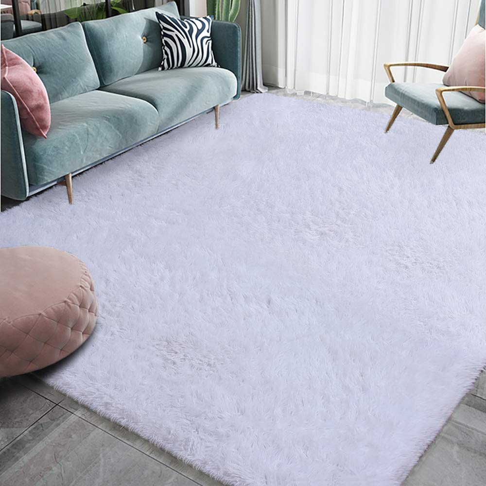 Luxury Fluffy Shag Area Rug - Super Soft & Comfy Modern Carpet for Bedroom, Living Room, Nursery | 4x6 Feet White Plush Rug for Girls Room & Kids Play Area - Perfect for Cozy Home Decor & Playtime Comfort