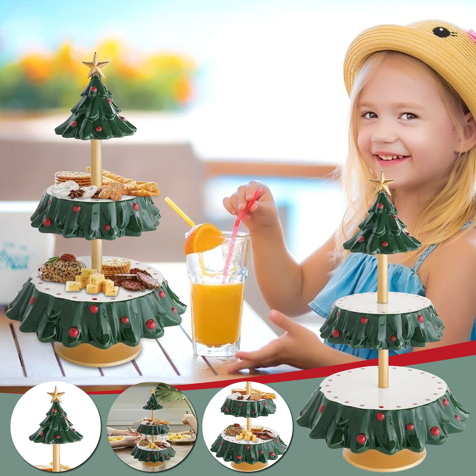 2-Tier Christmas Tree Snack Display Stand - Holiday Dessert Buffet Tower for Cupcakes, Fruits & Candies | Perfect for Christmas Parties, Weddings & Birthday Celebrations | Elegant Green Serving Tray for Festive Decorations